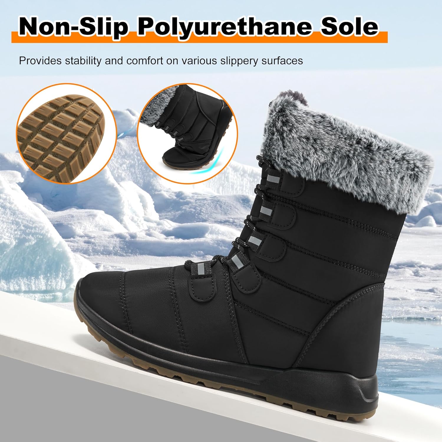 Womens Winter Snow Boots 2026: Waterproof Mid Calf All-day Comfort Warm Fur Lined Outdoor Shoes for Walking - Image 5