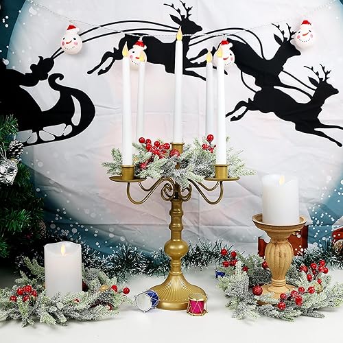 Miniatura 6 de Acmee Anillos de vela de Navidad, juego de 4 anillos de vela artificiales de bayas rojas de 10 pulgadas, anillos de vela de pino de nieve, coronas