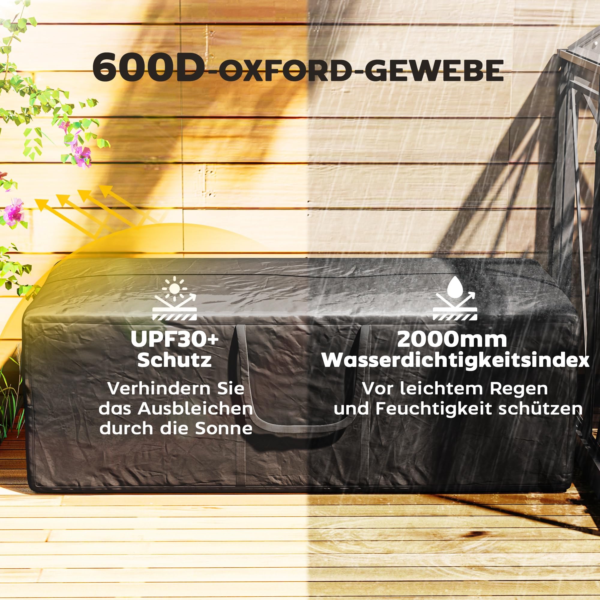 Outsunny Aufbewahrungstasche 600D Oxford, 840L Tragetasche bis 100kg belastbar, UV30+ Wasserdicht Auflagentasche, für Camping und Reisen, 175 x 80 x 60 cm, Schwarz
