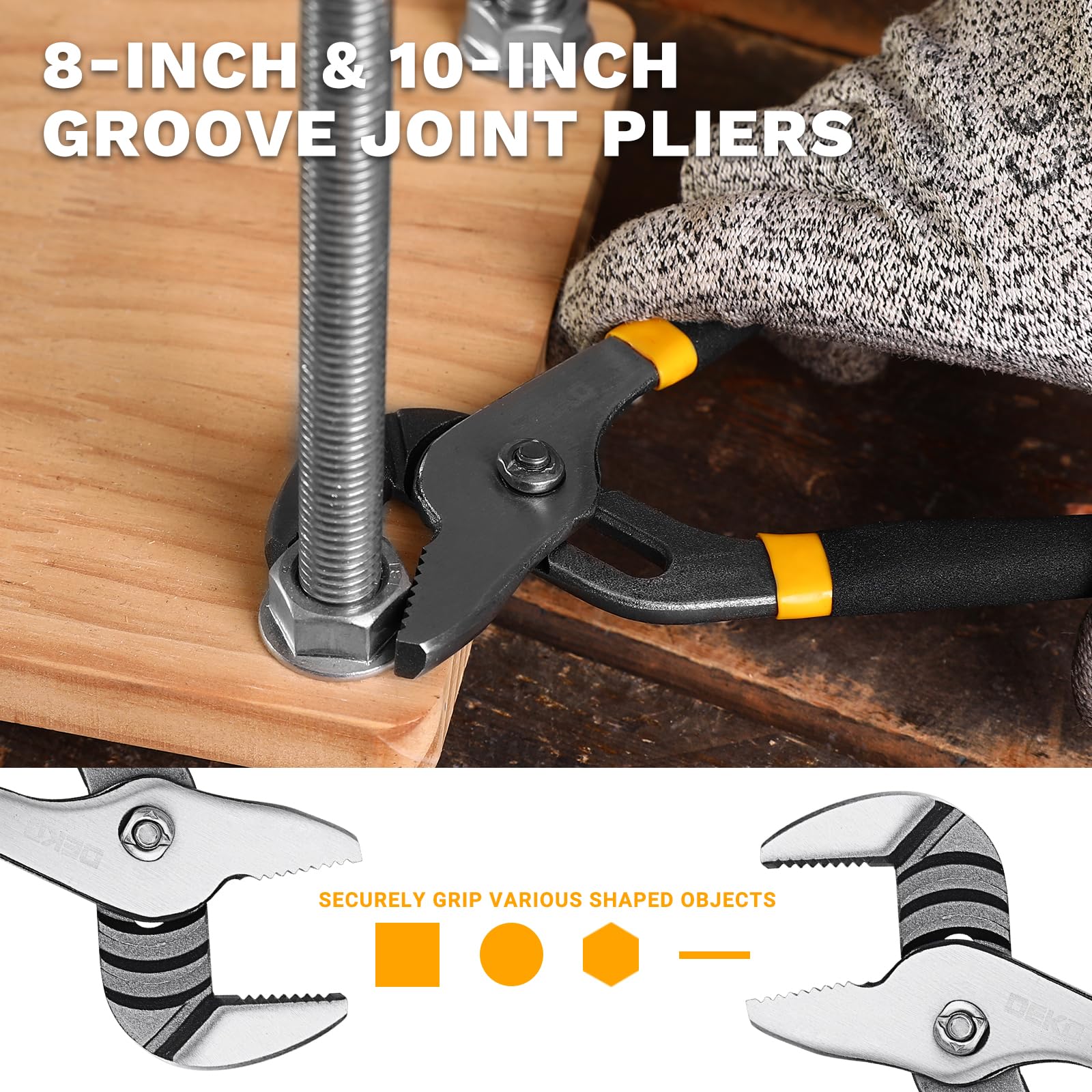 DEKOPRO Set di 8 pinze, pinze per pompa dell'acqua da 20,3 cm e 25,4 cm, giunto scorrevole da 15,2 cm e 20,3 cm, guardalinee da 20,3 cm, diagonale 15,2 cm, 15,2 cm e 20,3 cm, pinze a becco lungo con