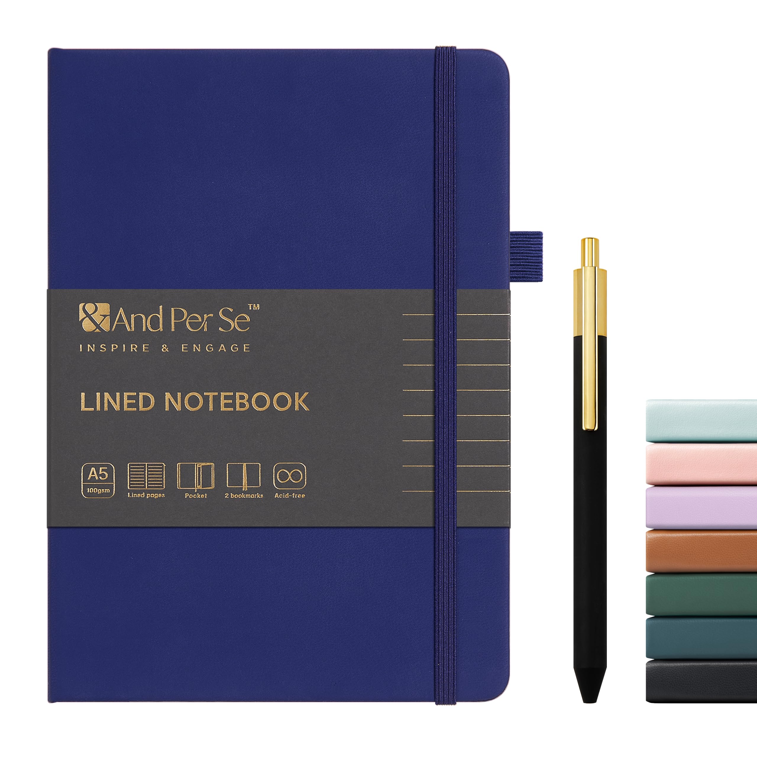 A5 Leather Journal and Pen Set, Notebook with Pen Holder for Journaling, 160 Pages 100GSM Thick Paper Journal for Men and Women (Royal Blue)