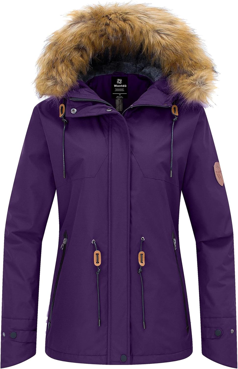 wantdo Women's Waterproof Ski Jacket Hooded Winter Snow Coat Mountain Snowboarding Jackets Insulated Fleece Parka