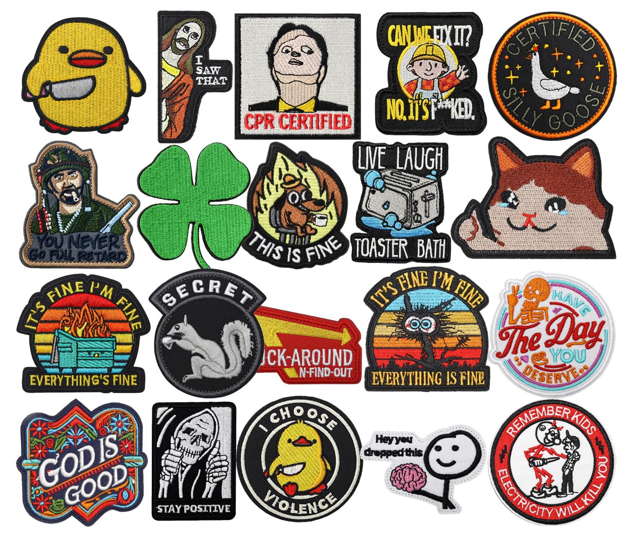 20 PCS I Choose Violence,CPR Certified,Silly Goose etc Patches Funny Meme Embroidered Tactical Applique Badge Hook and Loop Patches for Hat,Armband,Clothes,Uniforms,Pouch,Jacket,Pants,Bag,Backpack