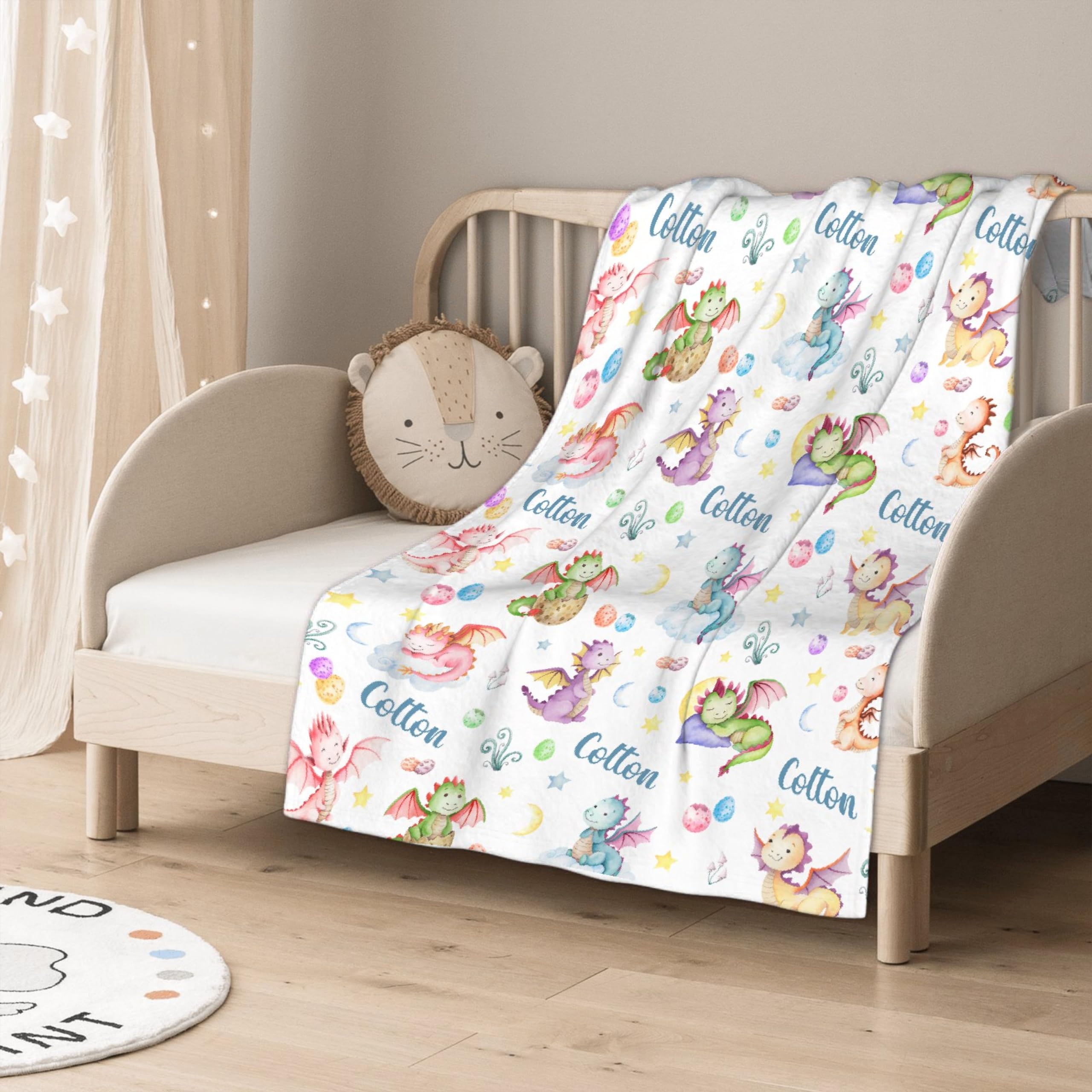Personalized Dragon Baby Blanket with Name - Swaddle Blanket for Toddlers, Infants, Kids, Shower, Newborns - Nursery Stroller Crib Decor Throw - Birthday Gift