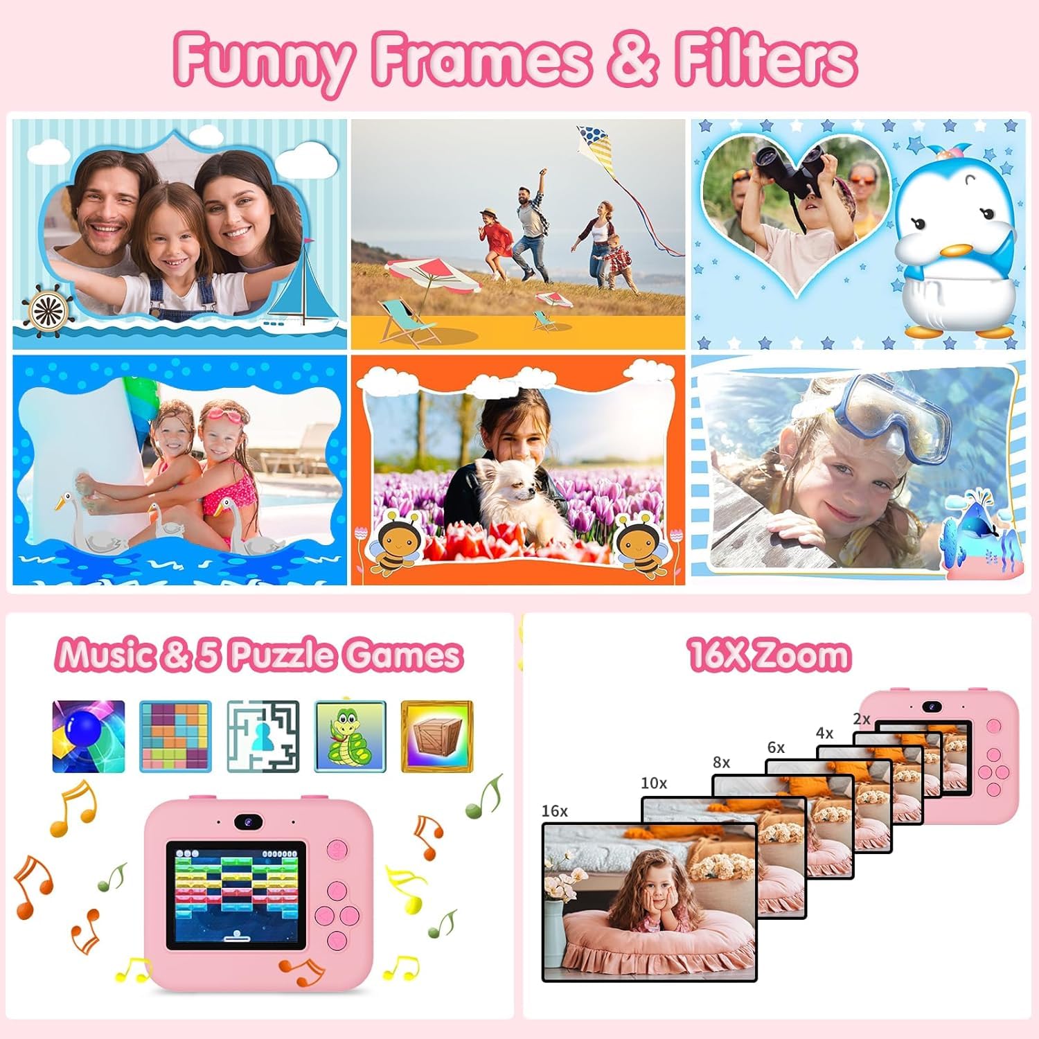 ASTGMI Appareil Photo Instantané, 2.4" Écran Appareil Photo Enfant avec Papier d'impression et Carte 32GB, Mode Selfie et Video, Cadeau Jouet pour Enfant Garçons Filles de 3-14 Ans(Rose)