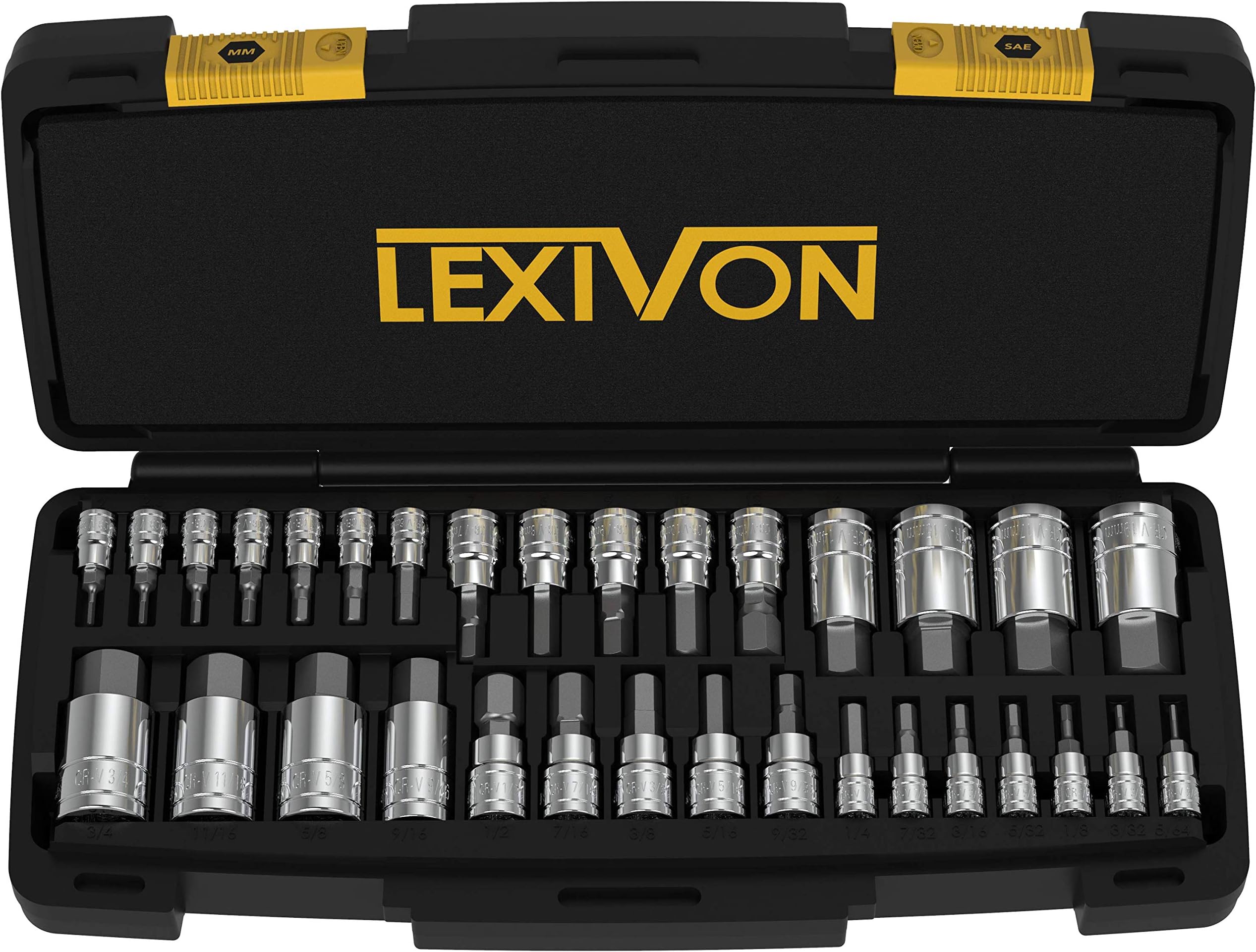 LEXIVON Master Hex Bit Socket Set for Torque Wrenches, Impact Wrenches, Drills | Premium S2 Alloy Steel | Complete 32 Piece SAE and Metric Set | Reinforced Storage Case (LX-144)