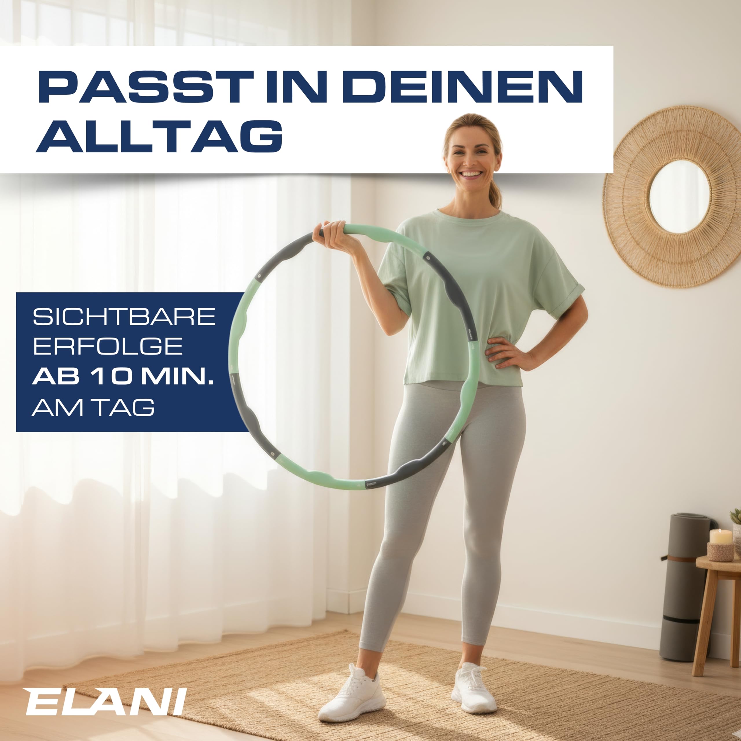 ELANI Hula Hoop Reifen Erwachsene - 90cm Durchmesser, mit Wellenform und Trainingsguide, indiv. anpassbar mit 7-8 Teilen - Hoola Hoop zum abnehmen - Fitnessreifen, Sportreifen