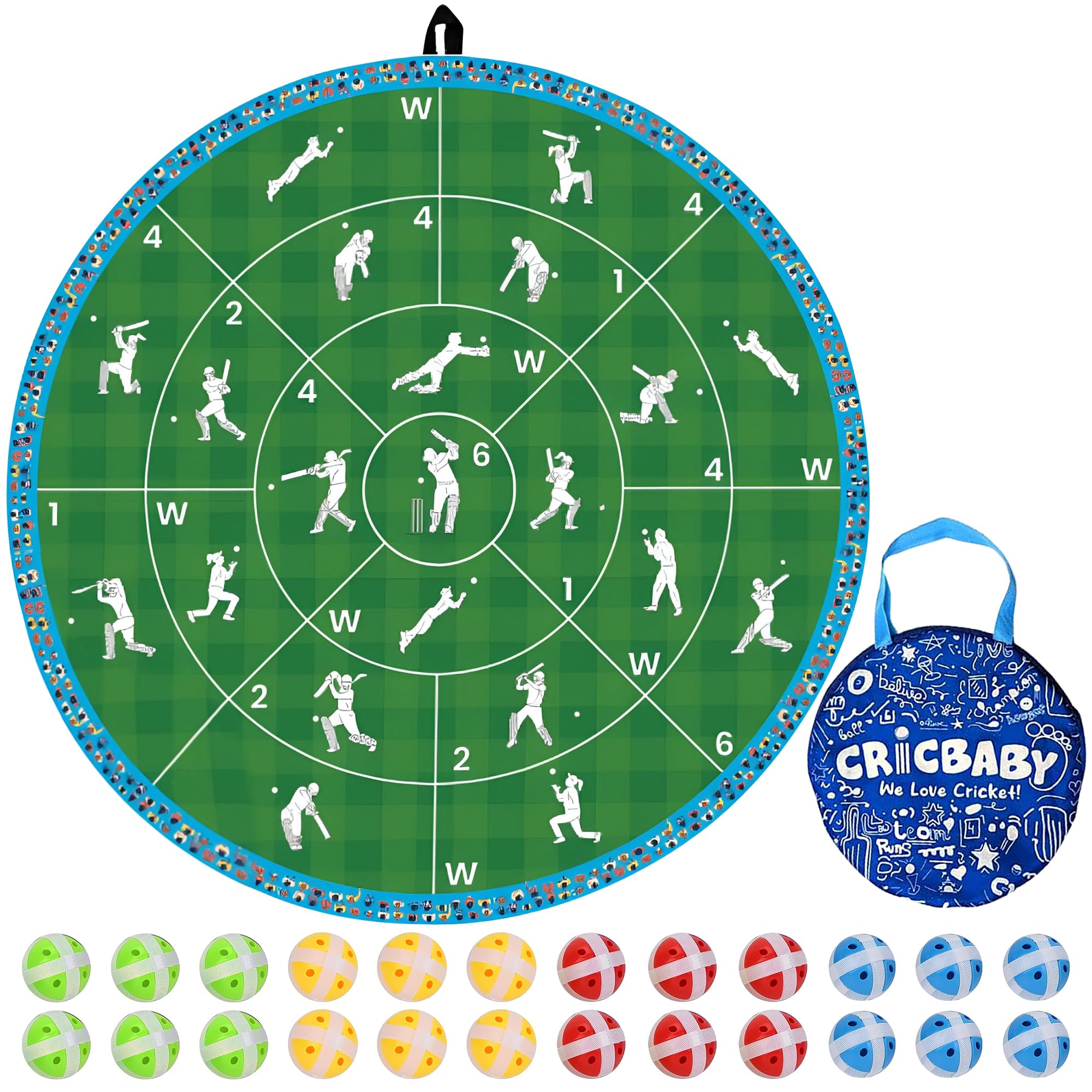 CRICBABY Cricket Dart Game, Double Sided, 29 inches, 24 Sticky Balls, Birthday Gifts Boys and Girls, Gift for Cricket Lover, Indoor/Sport Outdoor Fun Party Play Game, Portable Design, for Ages 3-100+
