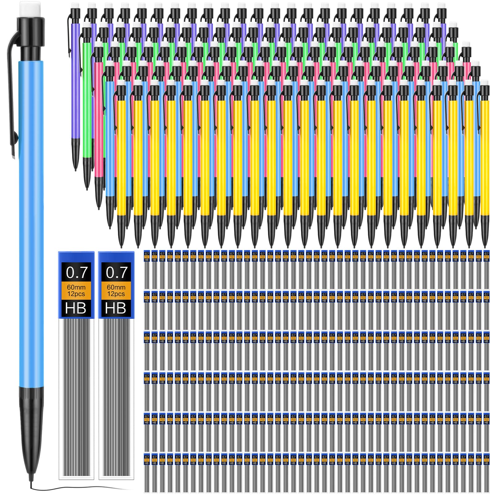 Set di 480 matite meccaniche da 0,7 mm, include matite meccaniche con gomma HB ricariche per arte, ufficio, scuola, studenti, scrittura, disegno, schizzi