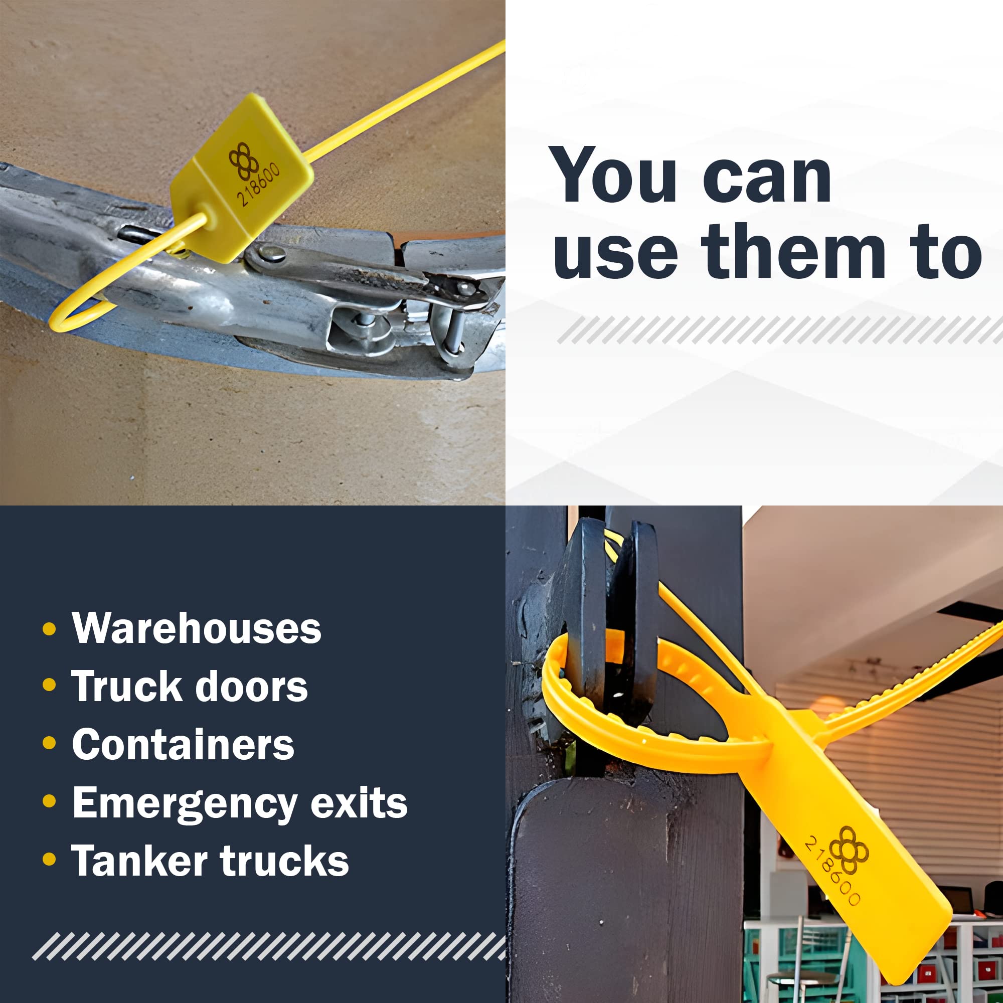 DOJA BARCELONA | Żółte plomby zabezpieczające z tworzywa sztucznego | 200 jednostki | 36cm Długo | Numerowane kołnierze między innymi do walizek, pudeł, kontenerów, drzwi, toreb, ciężarówek, logistyki.