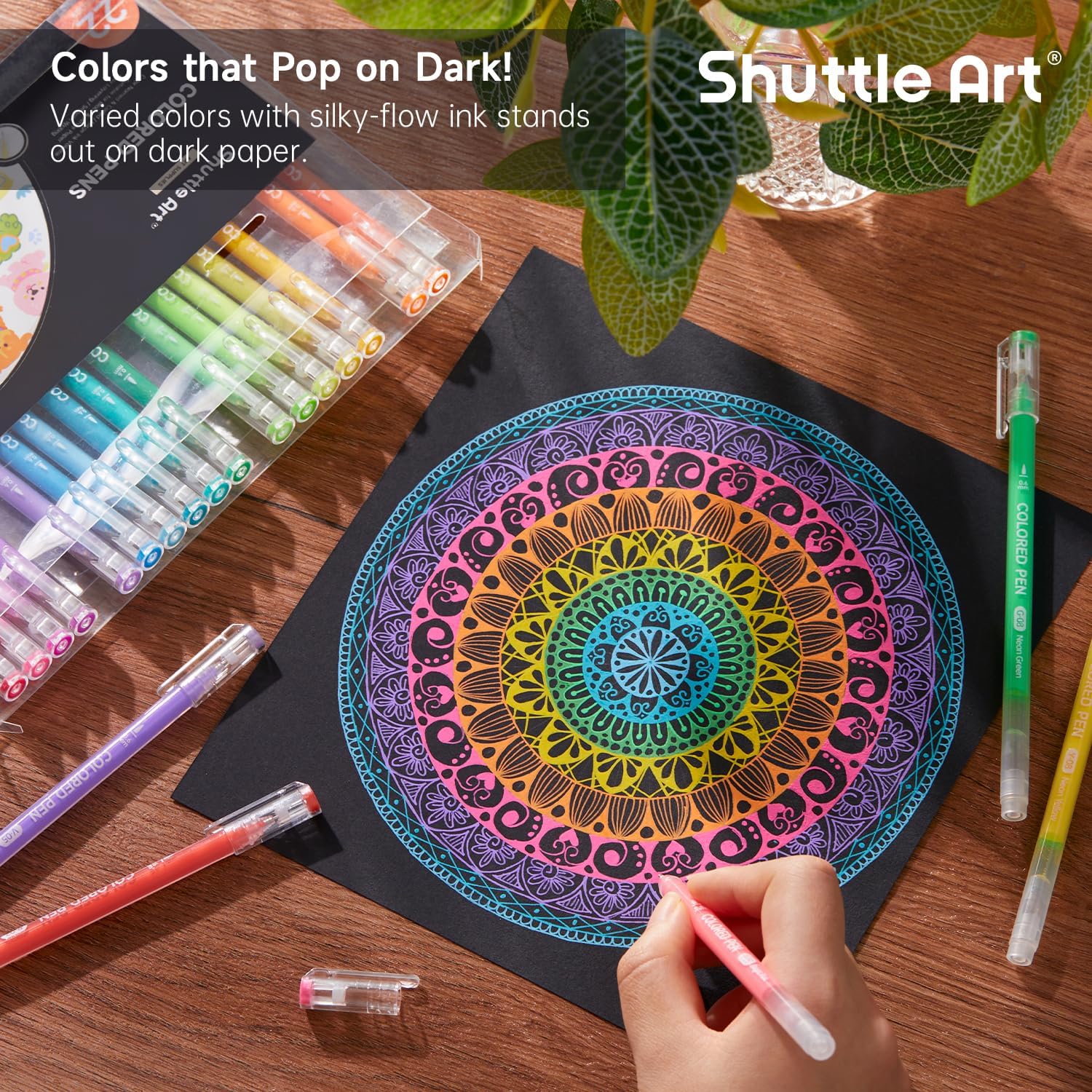 Shuttle Art Colored Pens, 22 Highlight Tone Colors Cute Journal Pens 0.6mm Fine Point Colored Gel Pens for Black Paper Adult Coloring Writing Drawing Journaling Note Taking School Office Home image 5