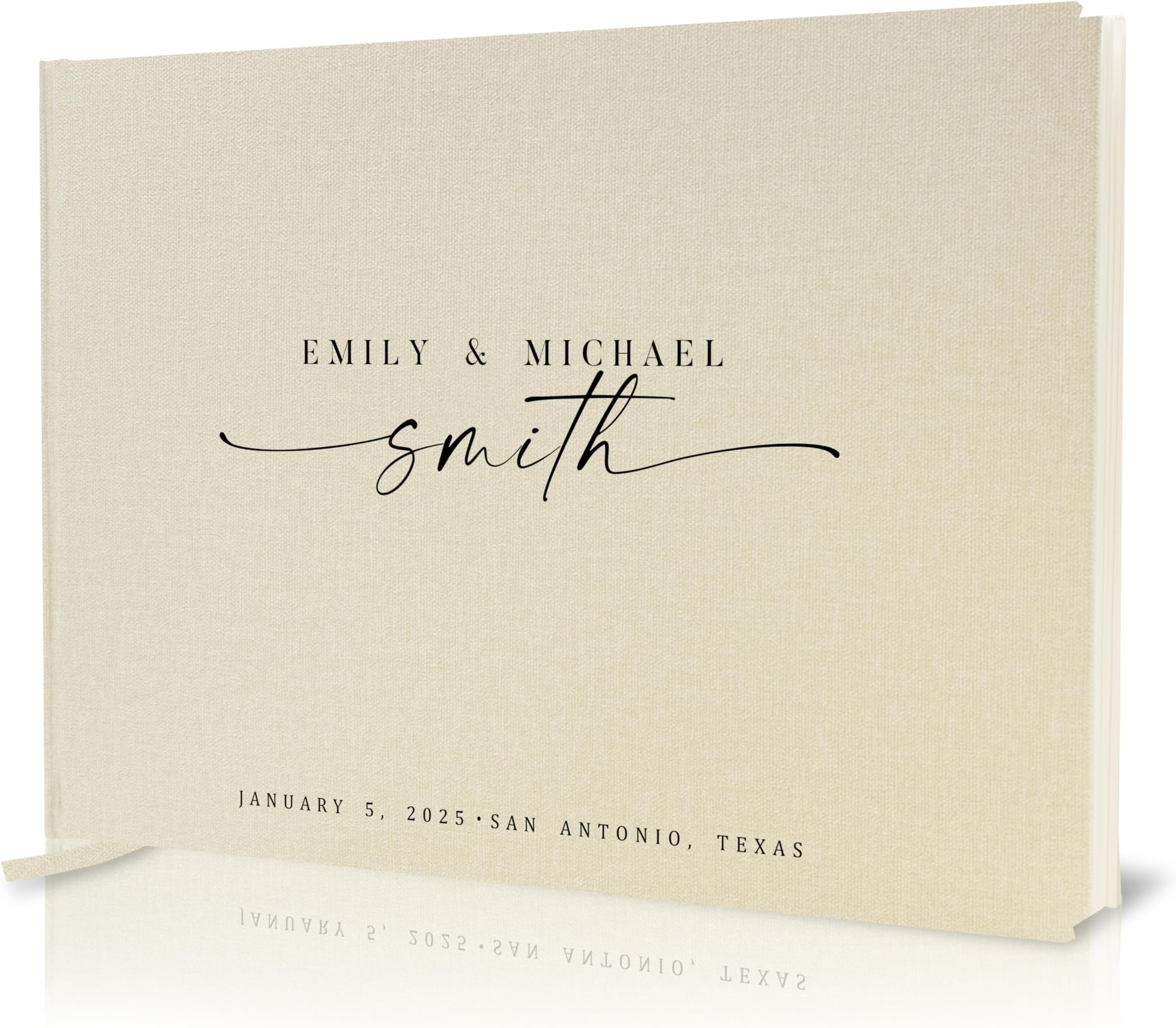 Personalized Guest Book - 11.5" x 8.5" Custom Bride & Groom Names with Bookmark and Hard Cover 140 GSM Blank Pages, for Weddings Guest Book, Engagements, Birthdays, Special Events, Cream
