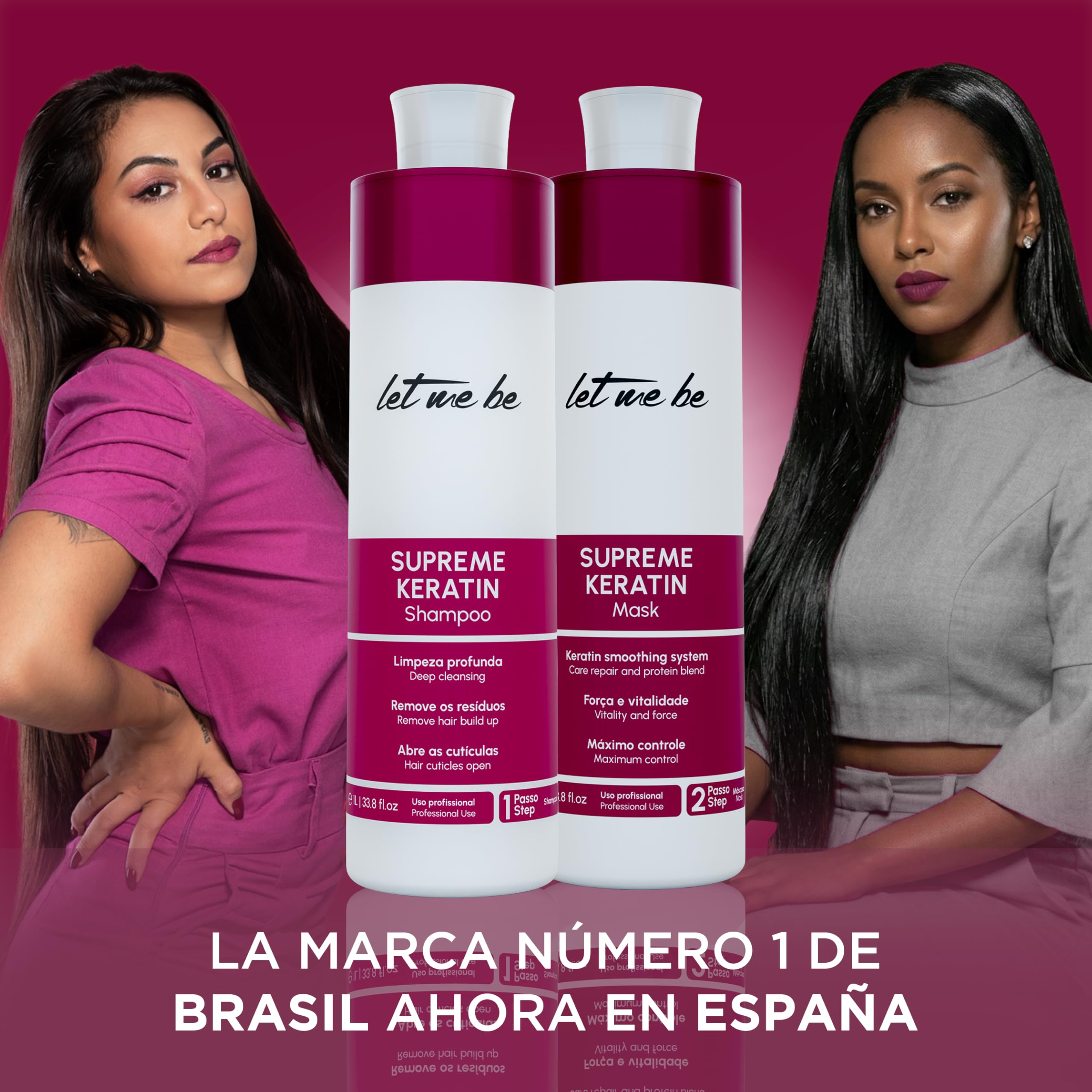 Let Me Be - Kit lisciante alla cheratina Supremeliss Mask, 2 in 1, Shampoo e Maschera anti-residui, Pulizia profonda e lisciatura 100% brasiliana, Lunga durata (2x1L)