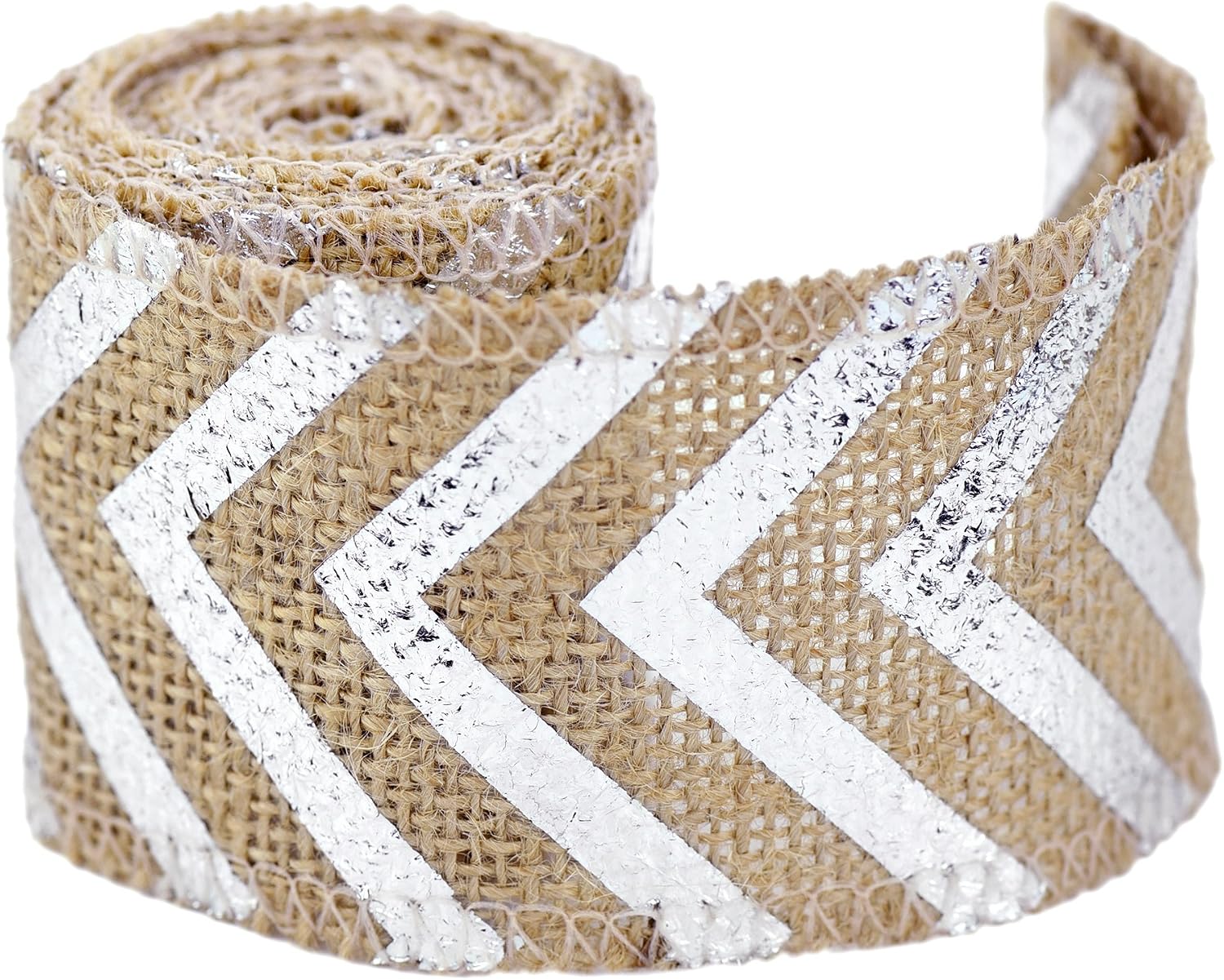 FiveSeasonStuff Burlap Hessian Natural Jute, Silver Stripes