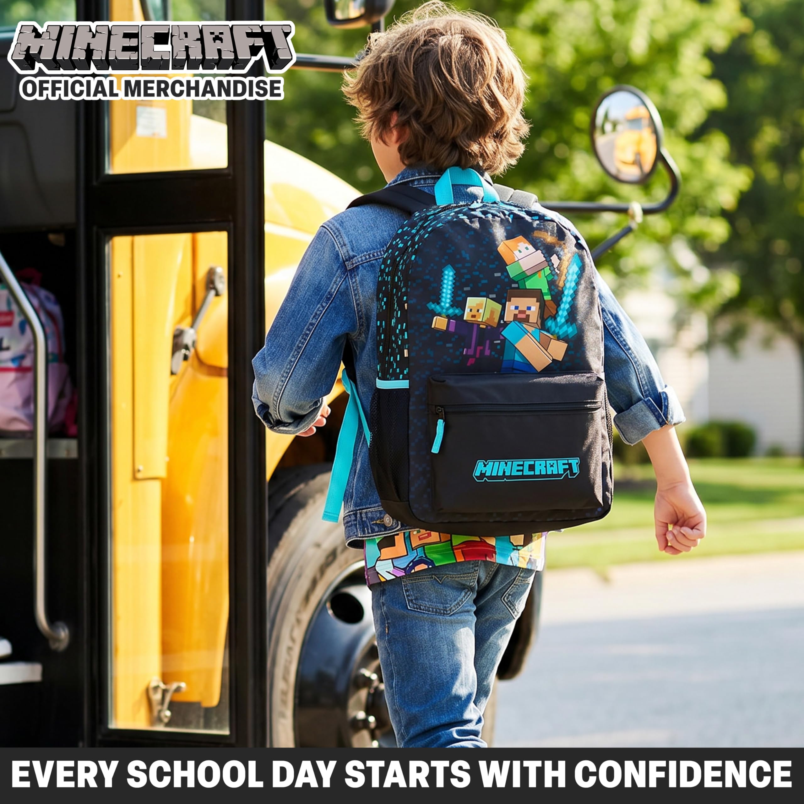 Get Trend Minecraft Sac a Dos Garcon, Fermeture Eclair et Cartable Bandoulière Réglable, Pour École ou Voyage, Cadeau Garcon (Bleu/Noir Minecraft)