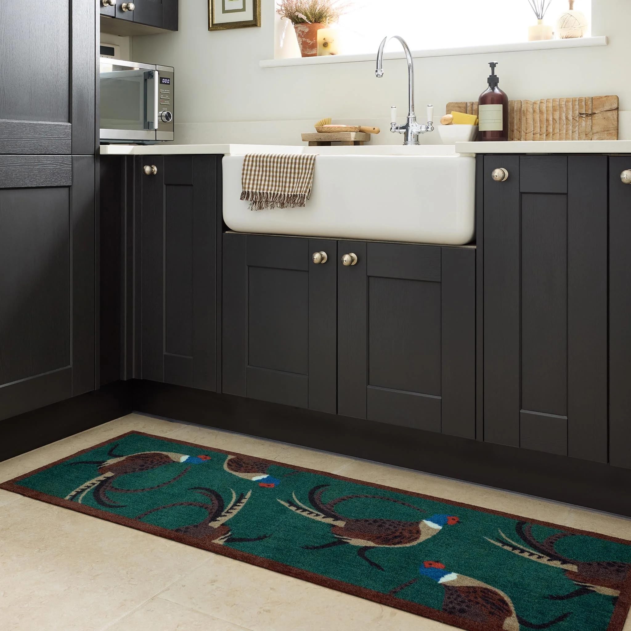 Lord of Rugs Washable Entryway Non-Slip Mat for Home Entrance Rug, Hallway Runner, Bathroom or Kitchen Easy Clean Durable Absorbent Stain Resistant Mud Mat Pheasant Green, 50 x 150 cm (2'x5')