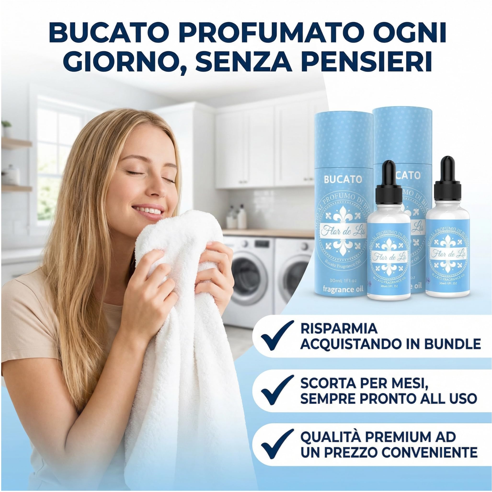 Flor De Lis Esclusivo Profumo per Asciugatrice – Fragranza di Bucato – Olio Profumato Multiuso per Ambiente e Diffusori a Bastoncini – Confezione 3 Pezzi