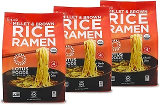 Lotus Foods Organic Millet & Brown Rice Ramen Noodles - Gluten-Free Vegan Whole Grain, Low Sodium, 10oz Packs (3 Pack)