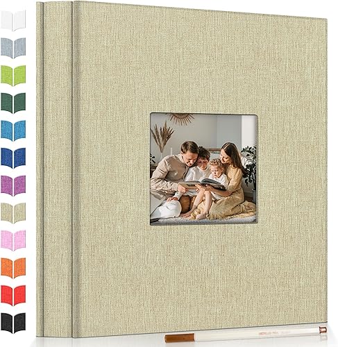 Miniatura 18 de Álbum de Fotos Autoadhesivo Scrapbook para Fotos de 3x5 4x6 5x7 8x10 Pulgadas, 60 Páginas Cubierta de Lino con Ventana de Exhibición Libro de Fotos