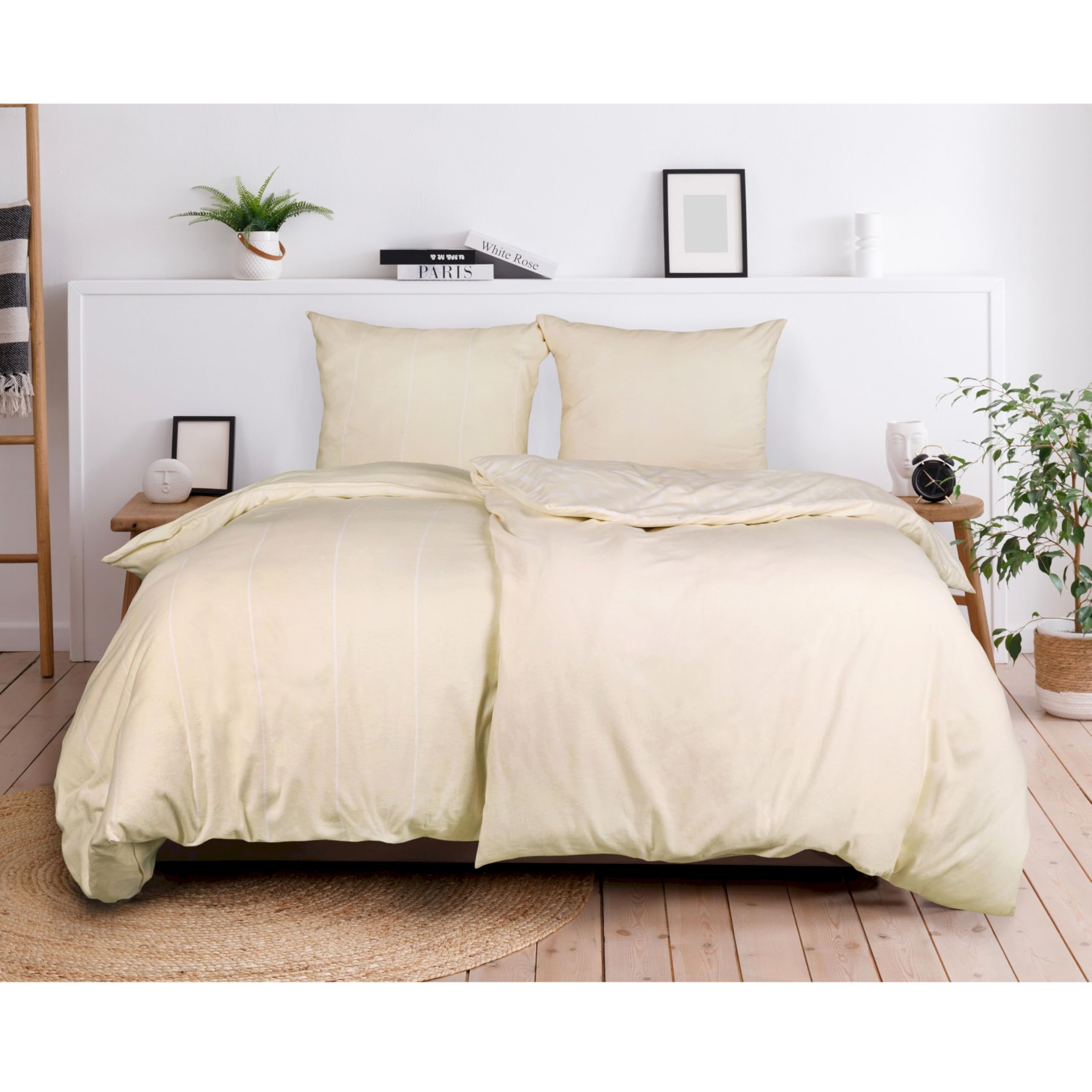 Esprit Ropa de cama de franela, 140 x 200 cm, algodón beis, lujoso, ropa de cama de 2 piezas, ecológico, suave, cálido y mullido, 1 funda de edredón de 140 x 200 cm y 1 funda de almohada de 70 x 90 cm