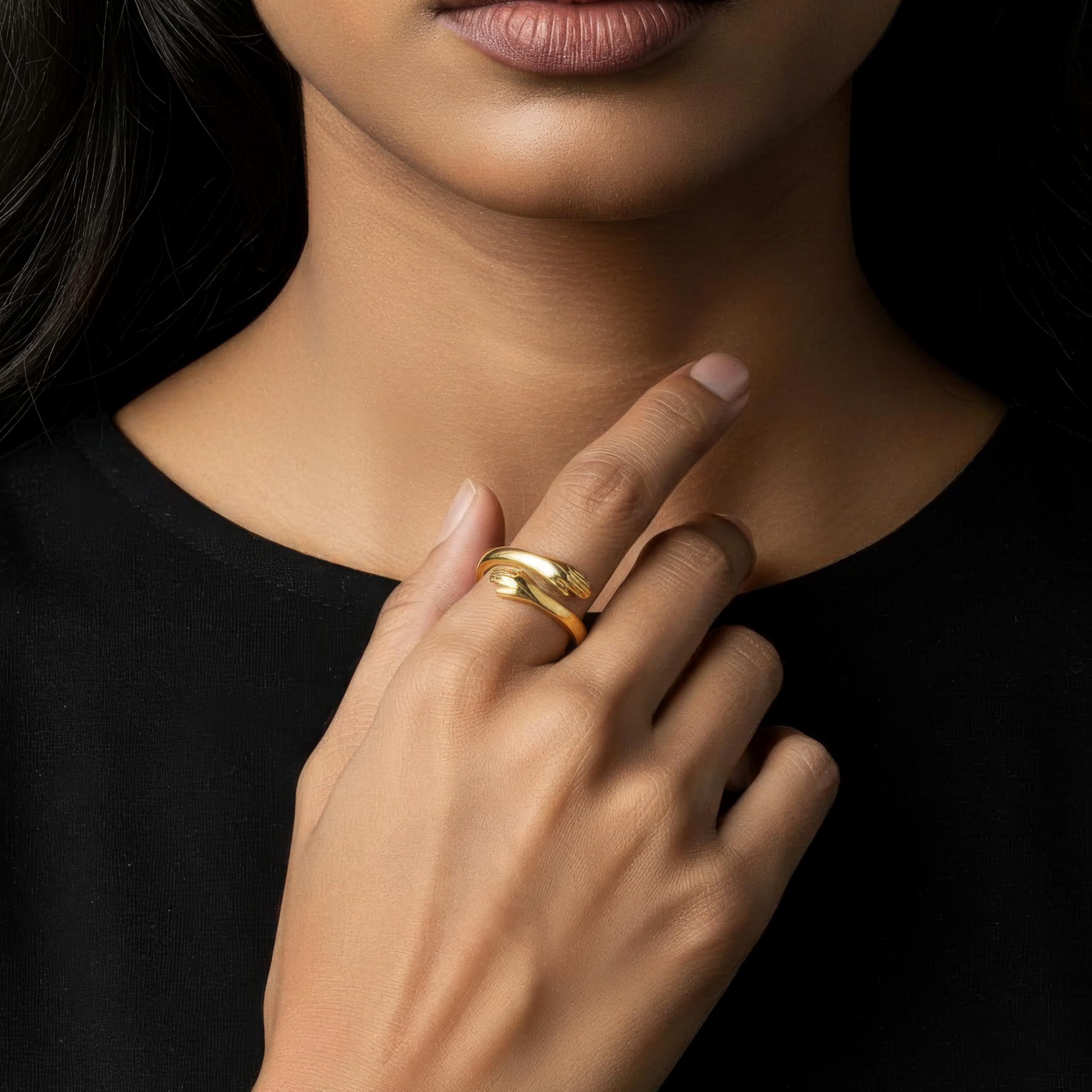 Gold Umarmender Ring | 925 Sterling Silber | Offener Vergoldet Hug Ring | Verstellbarer Umarmungsring | Geschenkidee