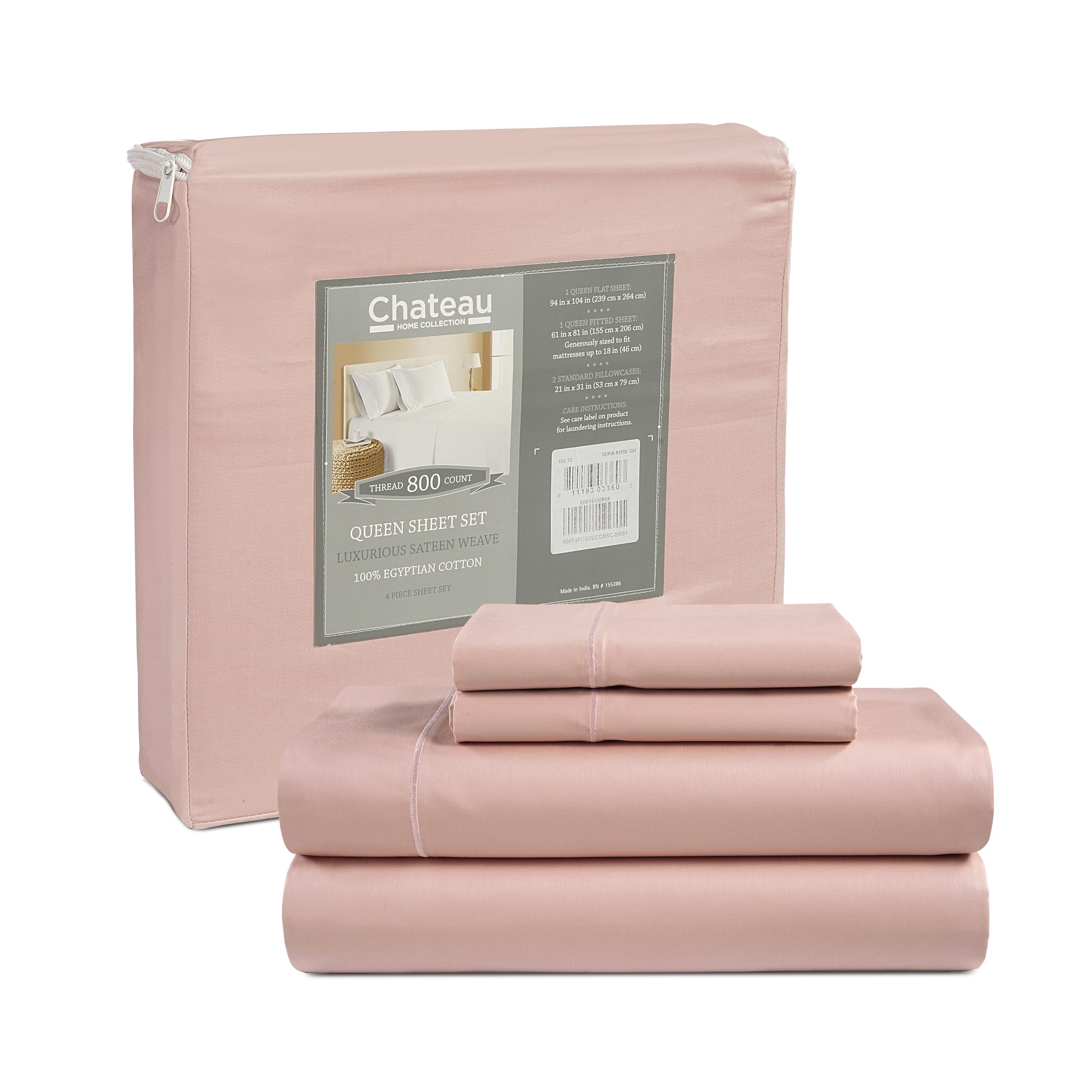 Split King Sheets Deep Pocket, 100% Egyptian Cotton Sheets for Split King Size Bed, 800TC Luxury Soft & Breathable Naturally Cool Fully Elasticated Fitted Sheet, No Pill Fade Resistant – Sepia Rose