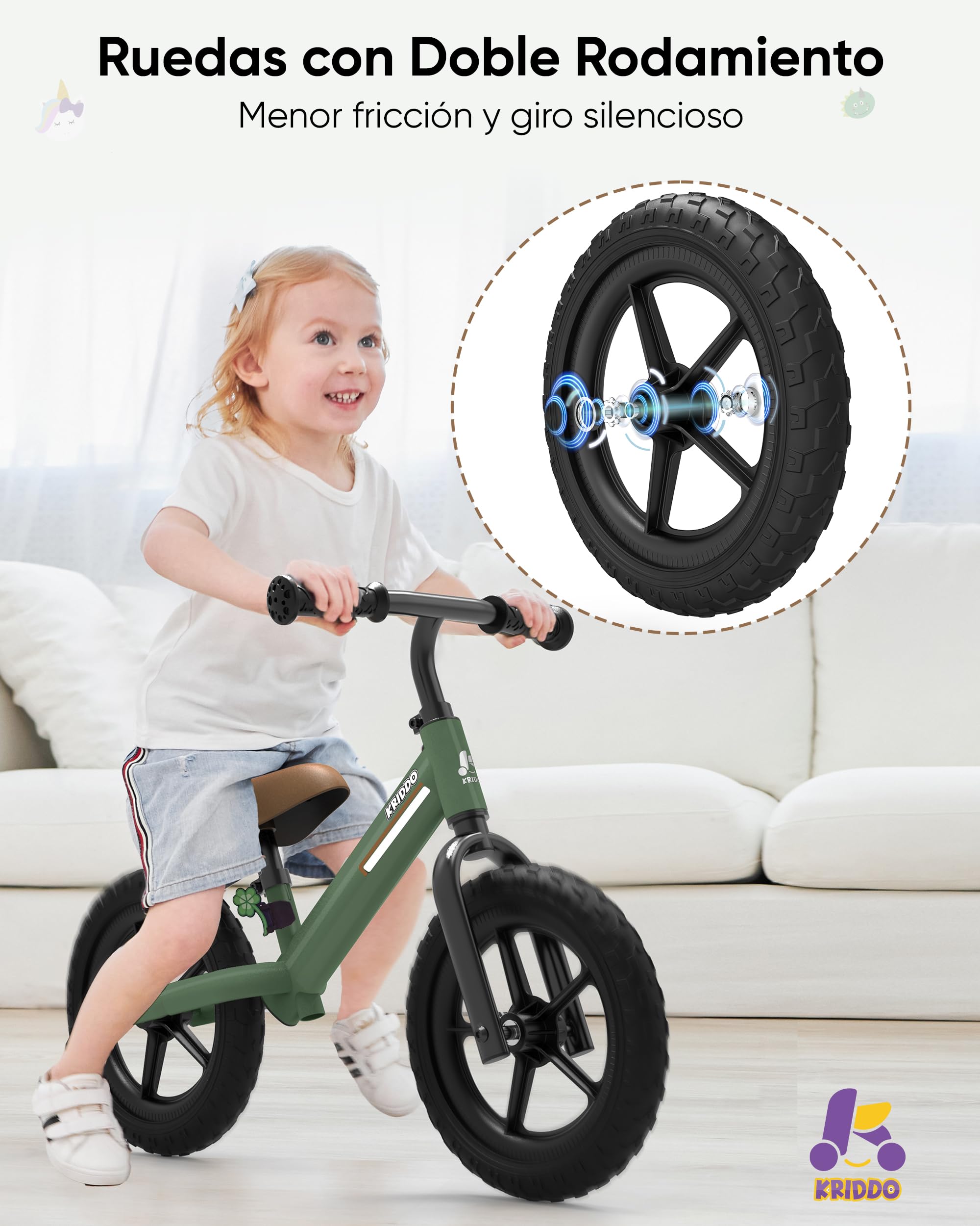 KRIDDO Bici sin Pedales para Niños de 2 a 5 Años, Sillín Ajustable