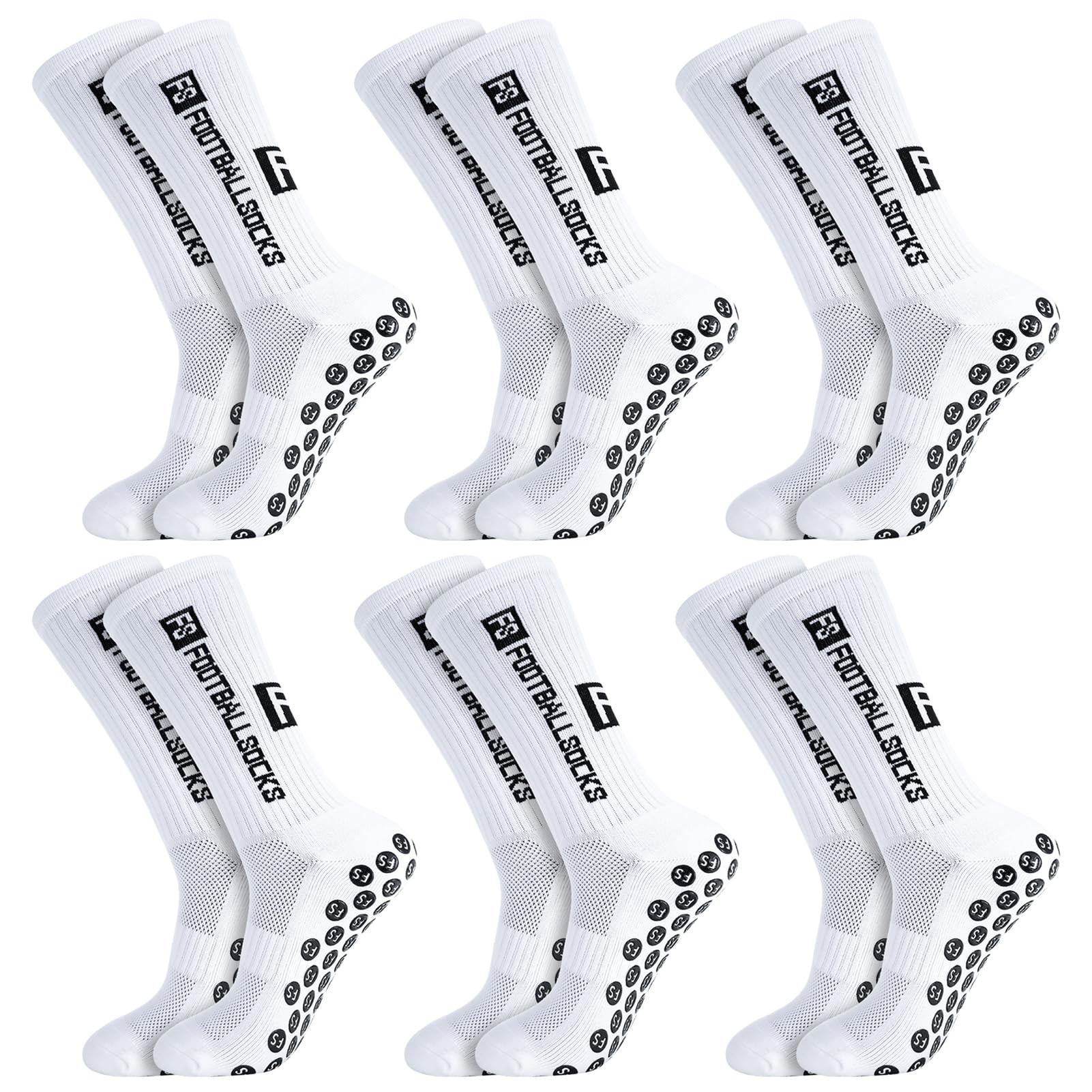 Apricitie 6 Paare Fußball Socken, Sportsocken 39-46 Anti Rutsch Grip Fussball Socken Rutschfeste Fußballsocken für Herren Damen Fussball Basketball Laufen Radfahren