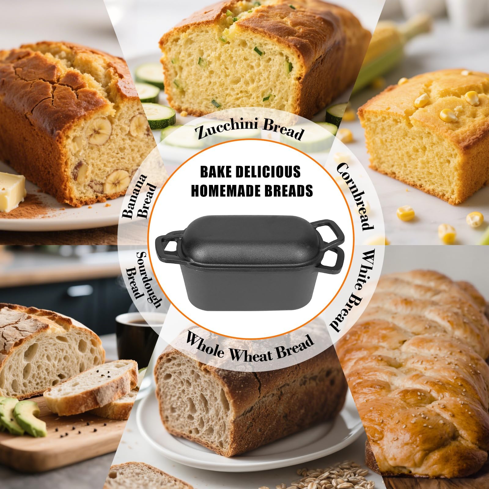 GFTIME Gusseisen Topf 35cm Brot Backen, Brotbackform mit Deckel - Robuste Brotbackform mit Deckel - Idealer Brottopf, Brotbacktopf, Gusseisentopf Brotform, Toastbrot Backform