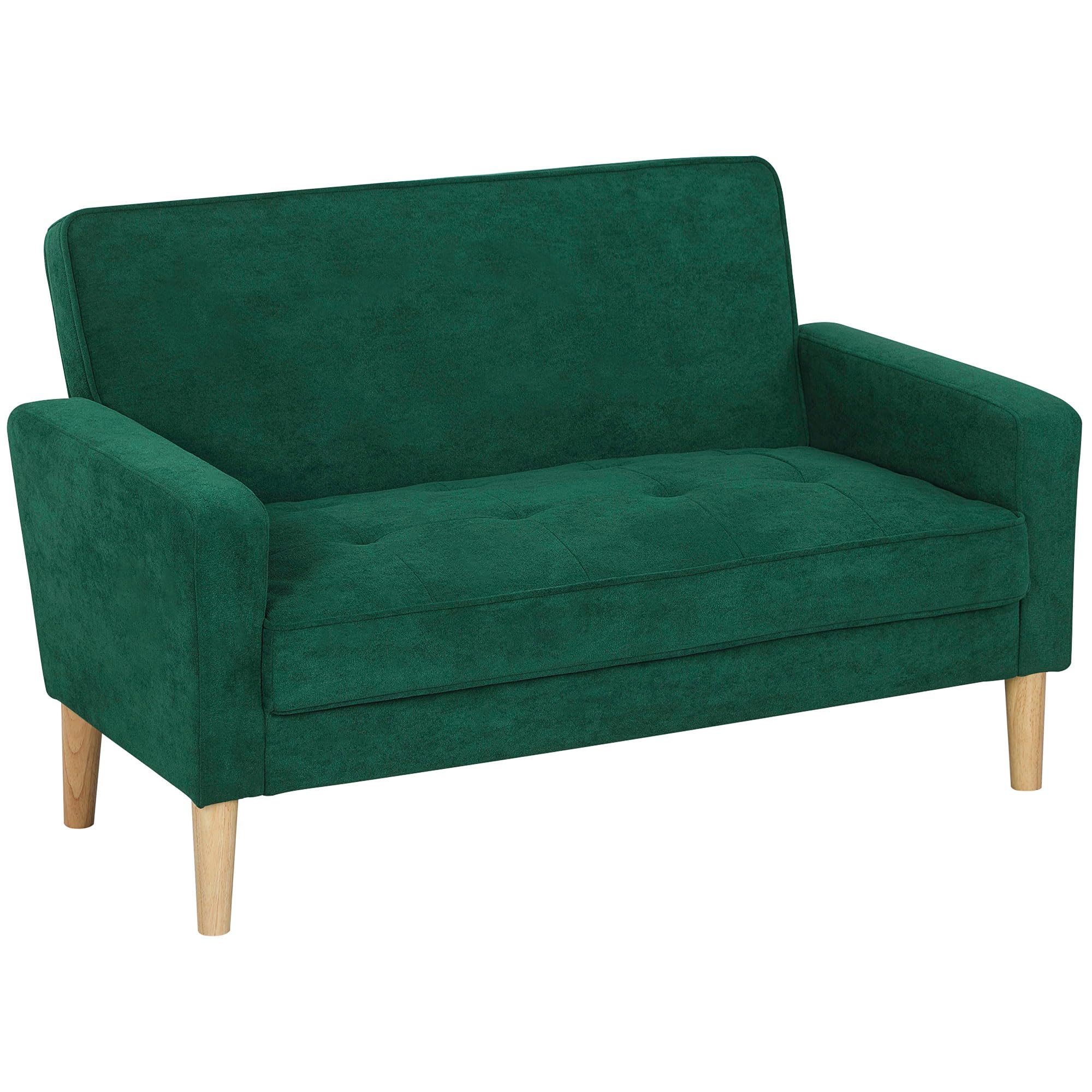 B&Q -  2 Seater SofaVelvet-Feel Upholstered Loveseat For Small SpaceGreen