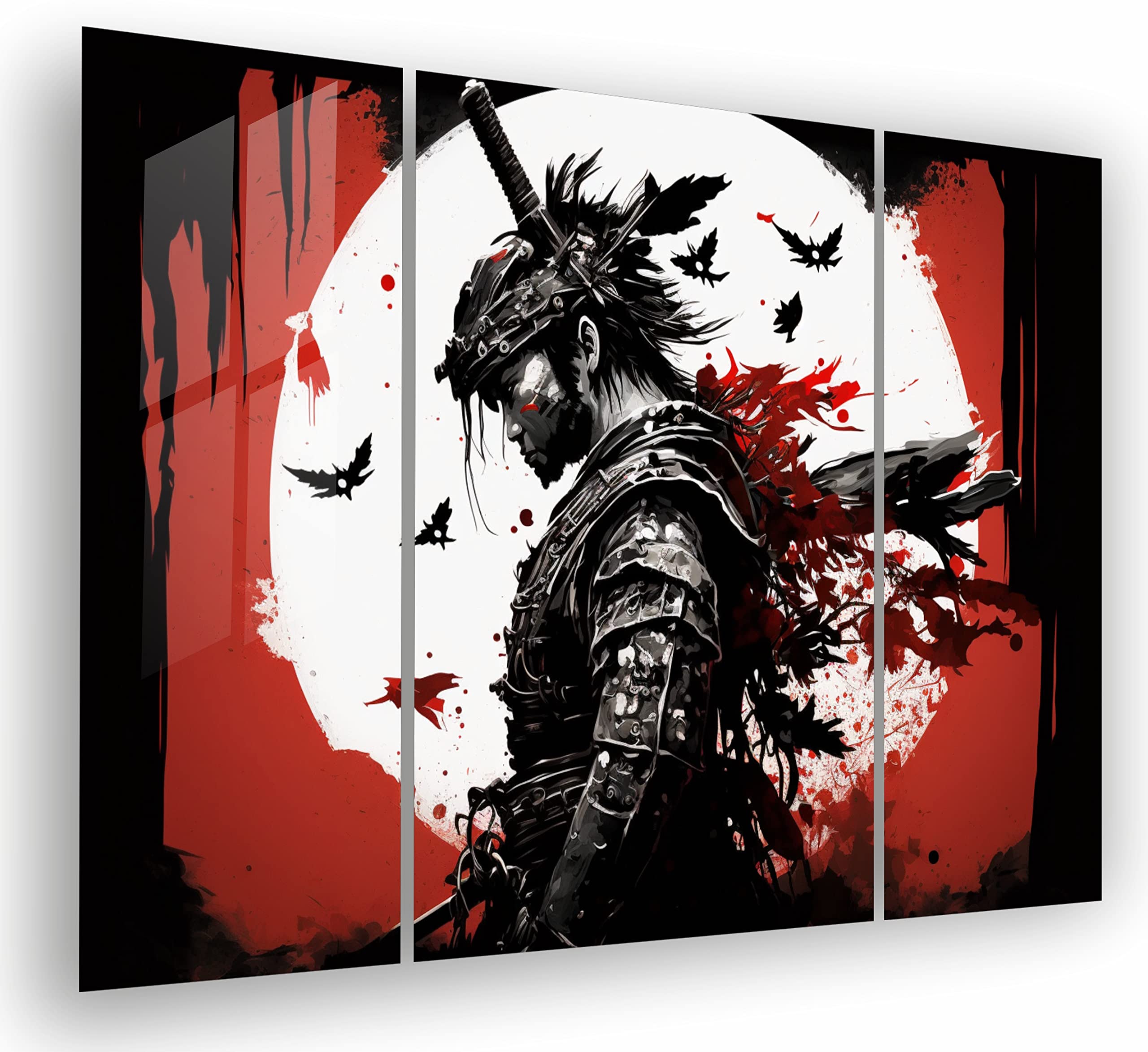Manschin-Laserdesign Premium Wandbild aus Acrylglas - KEIN LEINWANDBILD - Samurai japanisch modern Abstrakt Weiß Gold Wandbilder Wanddekoration Design (Acrylglas, 90 x 60 cm)