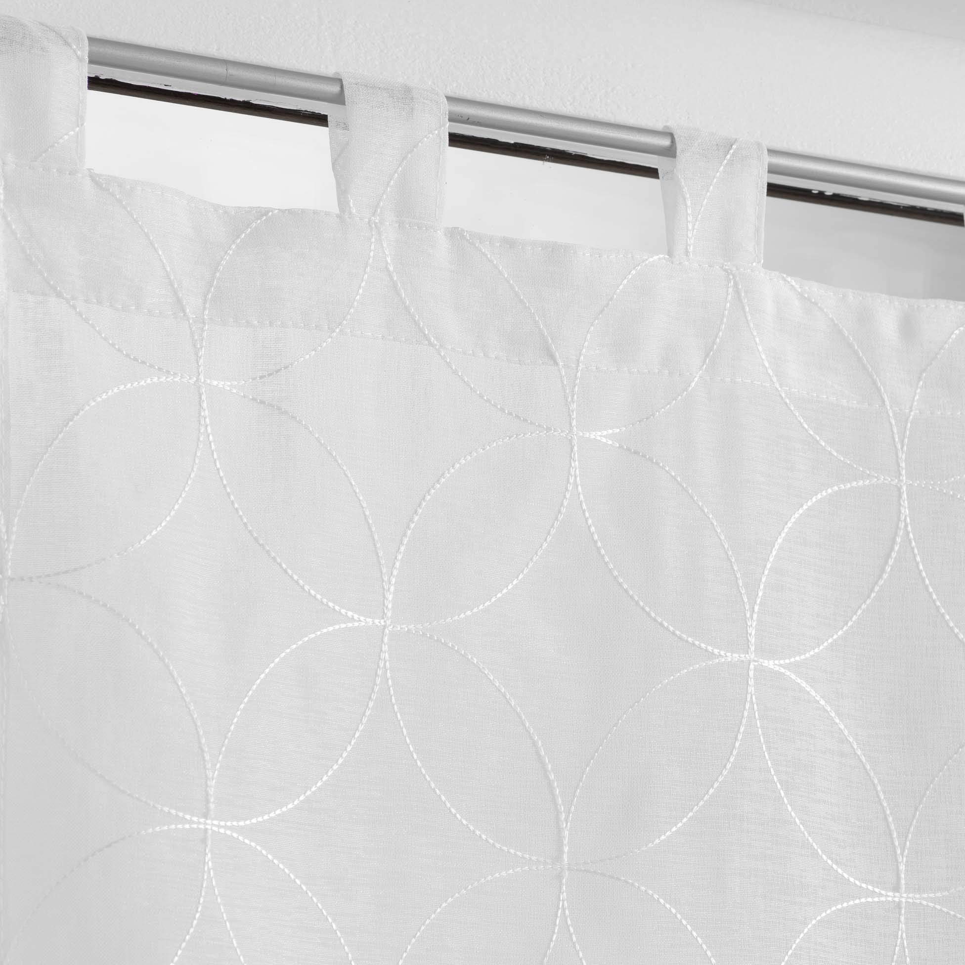 Voilages Sablés Brodés Edenia Blanc - Paire Droite 2x60x160 Cm - Voile Décoratif Pour Fenêtre