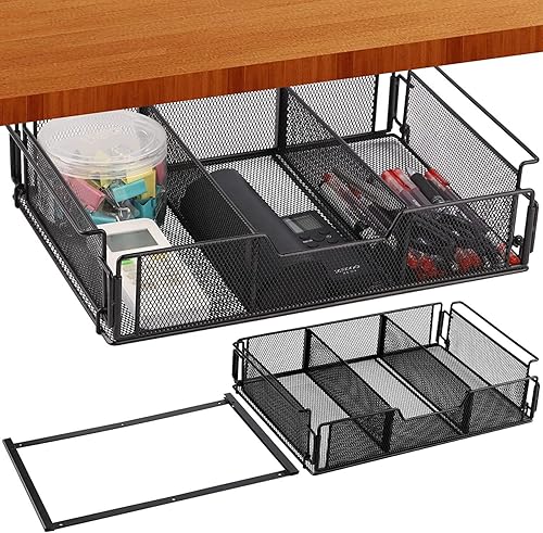 Firlar Organizador de cajones para debajo del escritorio, organizador de almacenamiento de metal debajo del escritorio, almacenamiento oculto para