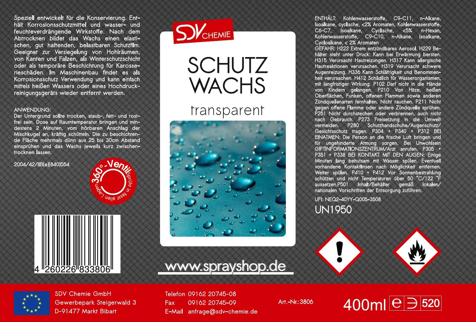 SDV Chemie Schutzwachs 12x 400ml transparent milchig