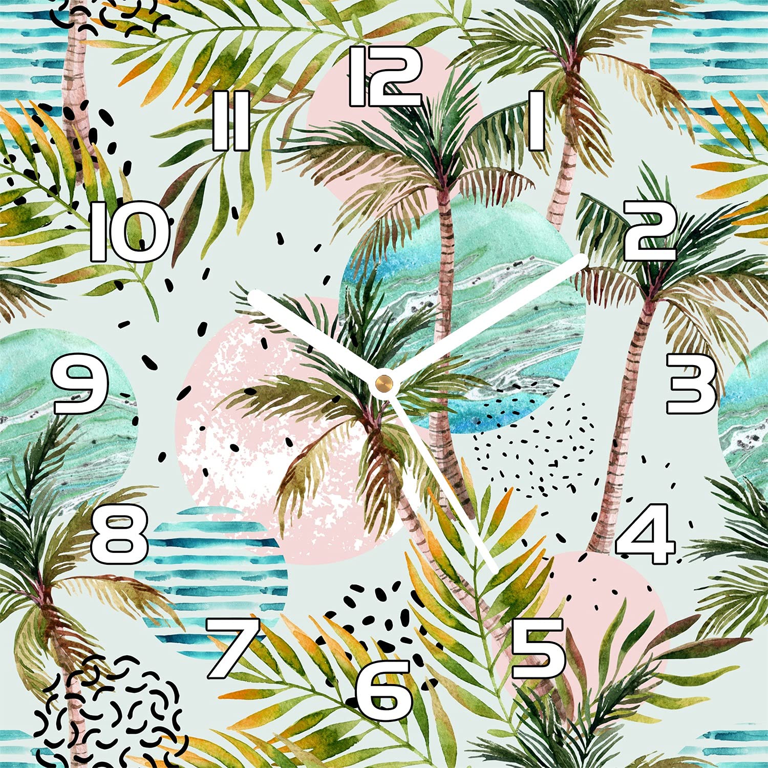 Horloge murale moderne Holiday Palms en verre de sécurité pour décorer le salon