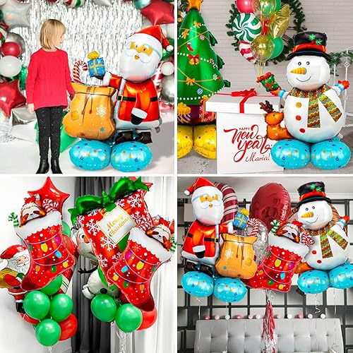Miniatura 2 de Globos de Mylar de Navidad, gigantes y grandes, 8 piezas de Papá Noel, muñeco de nieve, árbol de Navidad, caja de regalo, globo de aluminio para