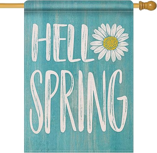 Artofy Bandera de jardín decorativa pequeña rosa con diseño de margaritas para patio, césped, decoración exterior de arpillera de temporada,