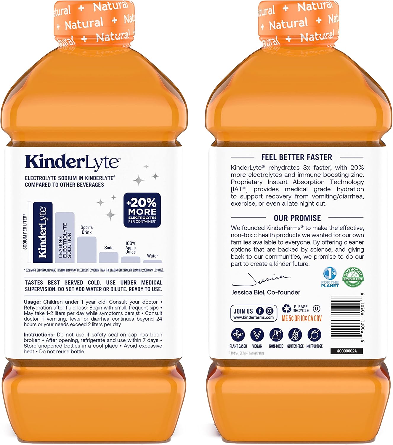 Kinderlyte | Natural Pediatric Electrolyte Solution | Doctor-Formulated for Rapid Rehydration | No Artificial Sweeteners, Colors or Flavors | Kid-Friendly Taste (Orange, 6-Pack)