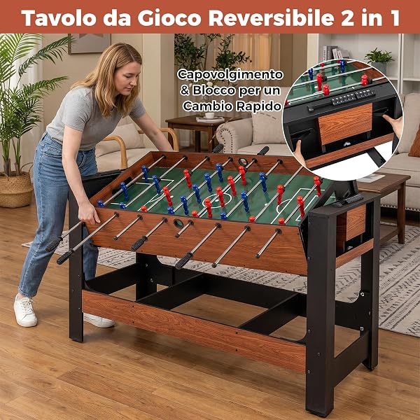 COSTWAY 2 in 1 Calcio Balilla, Tavolo da Biliardo con 2 Palline, Stecche Triangolo Spazzola e Gessetti, Tavolo Multigioco per Casa Sala Giochi e Feste - 1