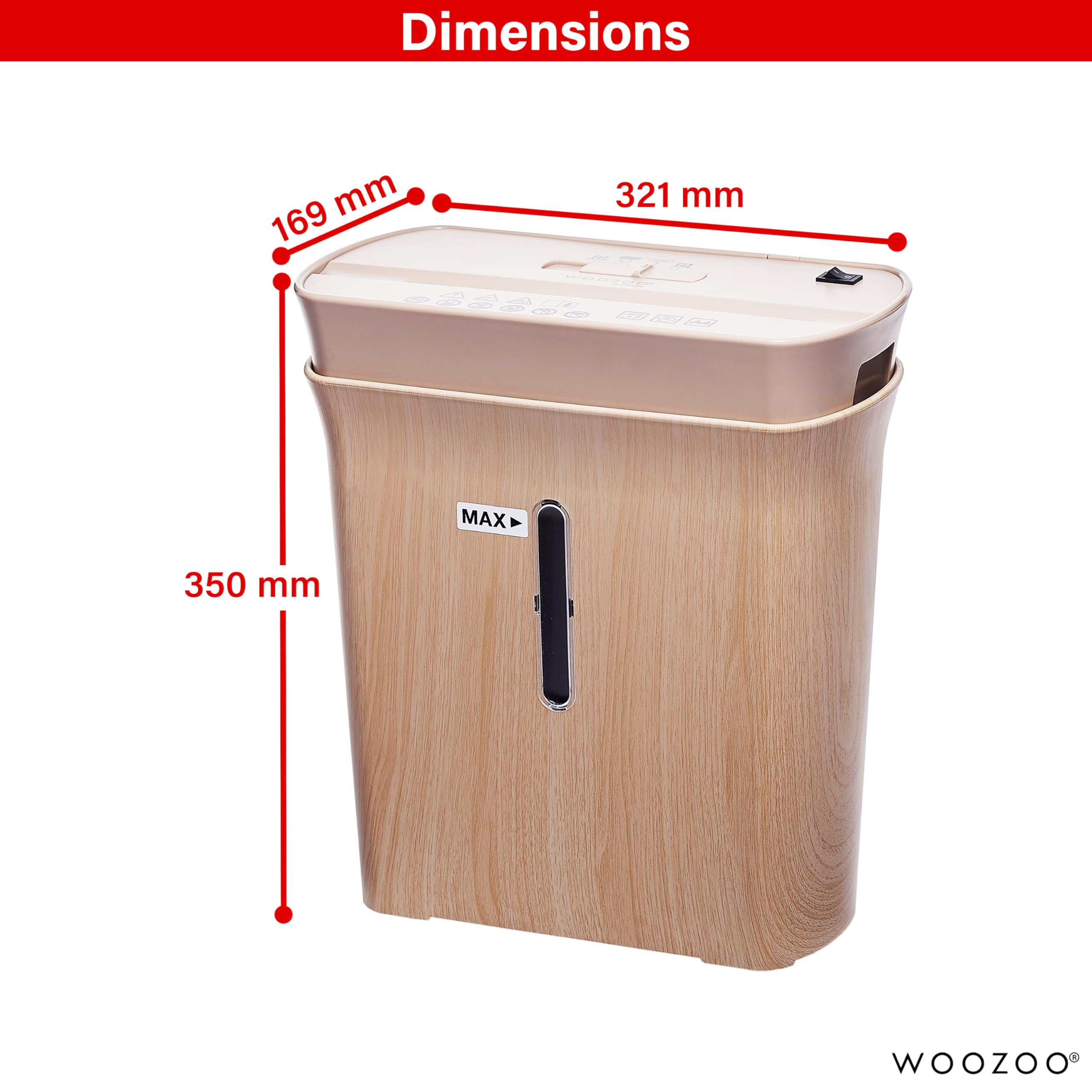 Woozoo, Distruggi documenti/distruggi carta, 8 fogli, Tecnologia trasversale, Cestino da 8,9 l, Carta A4 - Personal Shredder Cross Cut P8GCD - Colore del legno