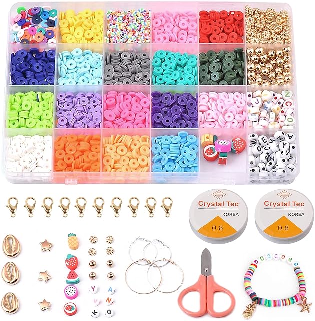 Clay Beads,CHB Flat Beads Heishi Polymer Preppy Beads for Jewelry Making Kit for Jewellery Making Sets Bracelet Necklace Ring with Container Box Spacer Beads (Clay Beads)