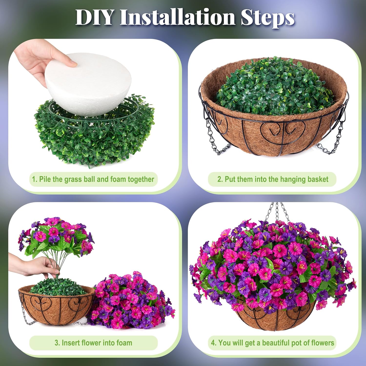 Artificial Fake Hanging Flowers with Basket, Faux Silk Morning Glory Flower Arrangement for Spring Summer Decor, Hanging Plant for Patio Garden Porch Outdoor Decor - Image 7