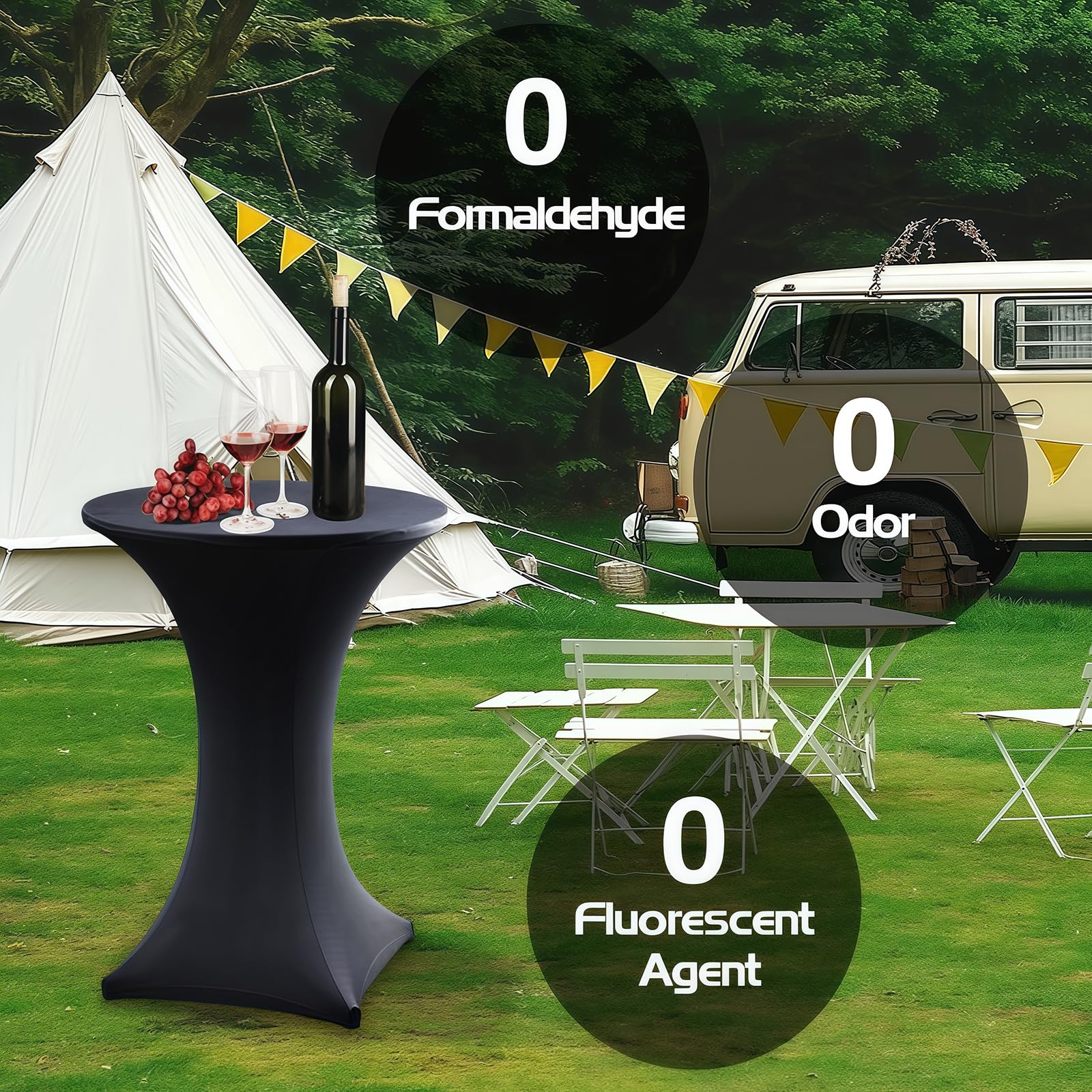 Set de 6 Funda Mesa Plegable, Fundas Elásticas para Mesas Redondas de Bar, Ø 80-85 cm Mantel Elastico, Mantel Mesa Redonda para Cóctel Boda Banquete (80 x 110 cm, Negro)