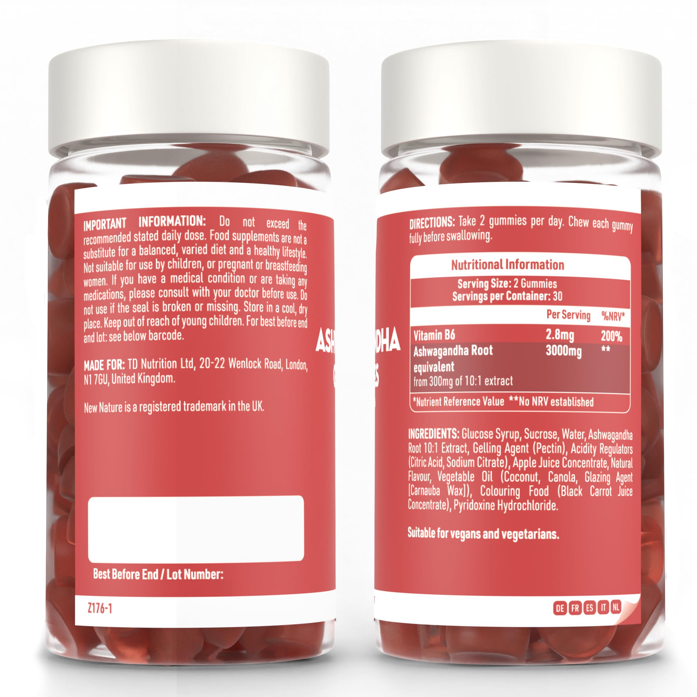 Ashwagandha Gommose 1500mg - Integratore di Radice di Ashwagandha ad Alta Potenza con Vitamina B6 - Gusto Naturale di Mela - 60 Gommose