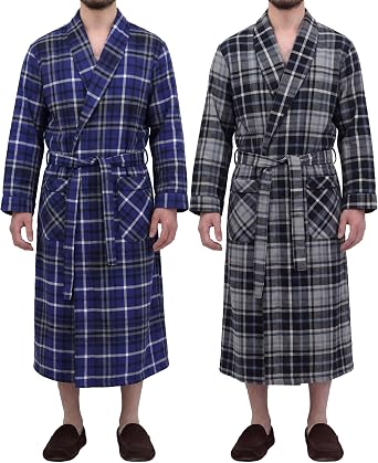 Andrew Scott Mens 2 Pack Long Sleep -Sauna Robe / 100% Cotton Flannel Brush Warm Bathrobe