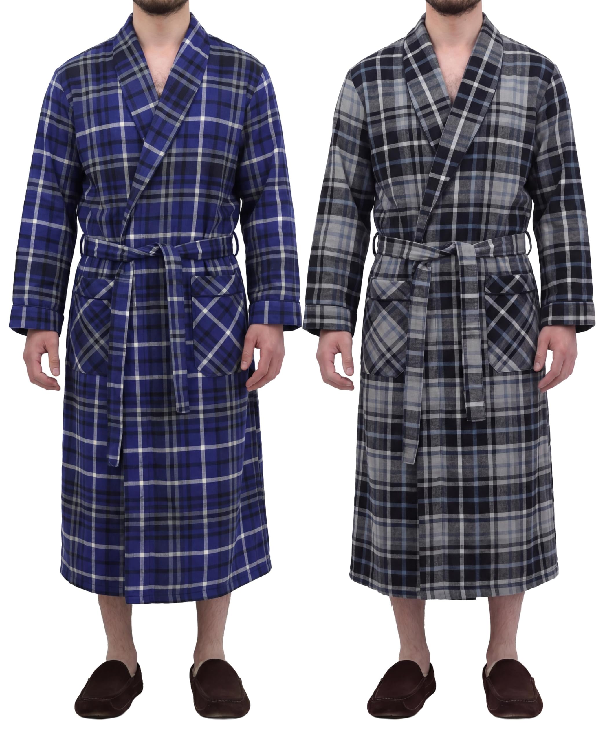 Andrew Scott Mens 2 Pack 100% Cotton Flannel Bathrobe