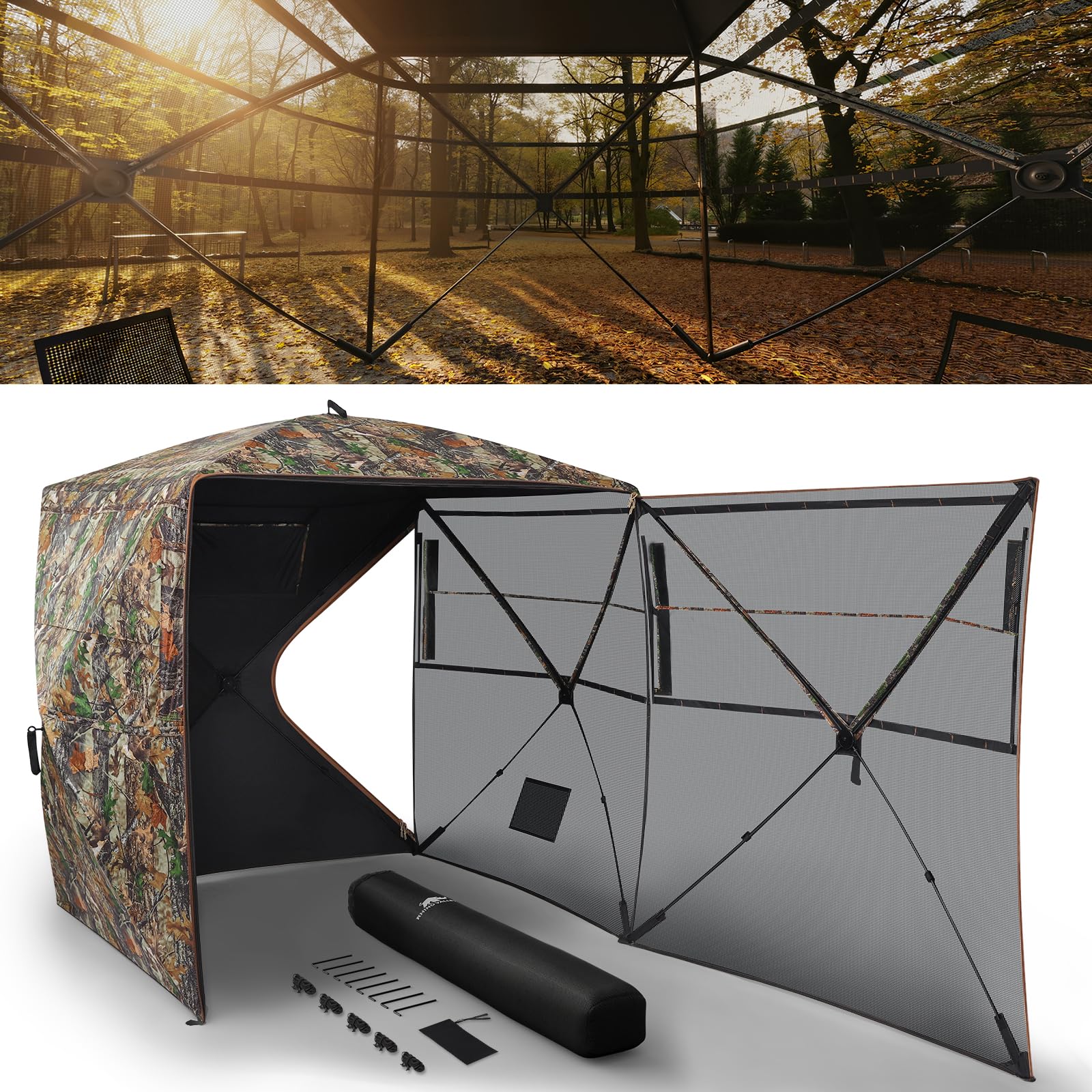 Rhino Valley Hunting Blind 270°/360° See Through, Pop Up Hunting Tent with Double Opening, 2/3/4 Person Portable Resilient Ground Blinds with Silent