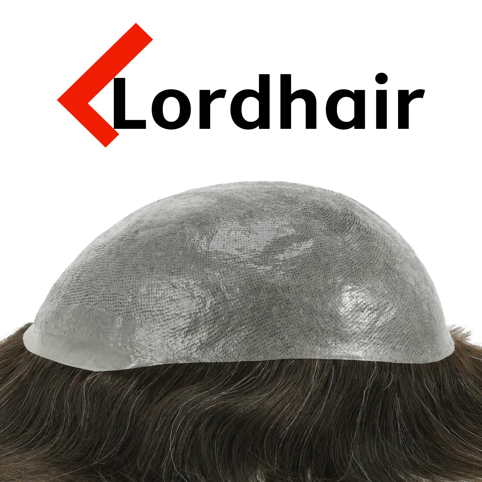 Lordhair Tupet peruka męska z prawdziwych włosów, 0,08 mm, cienka skóra, rozmiar podstawowy, 20 x 25 cm, lekki system wymiany włosów średniej gęstości