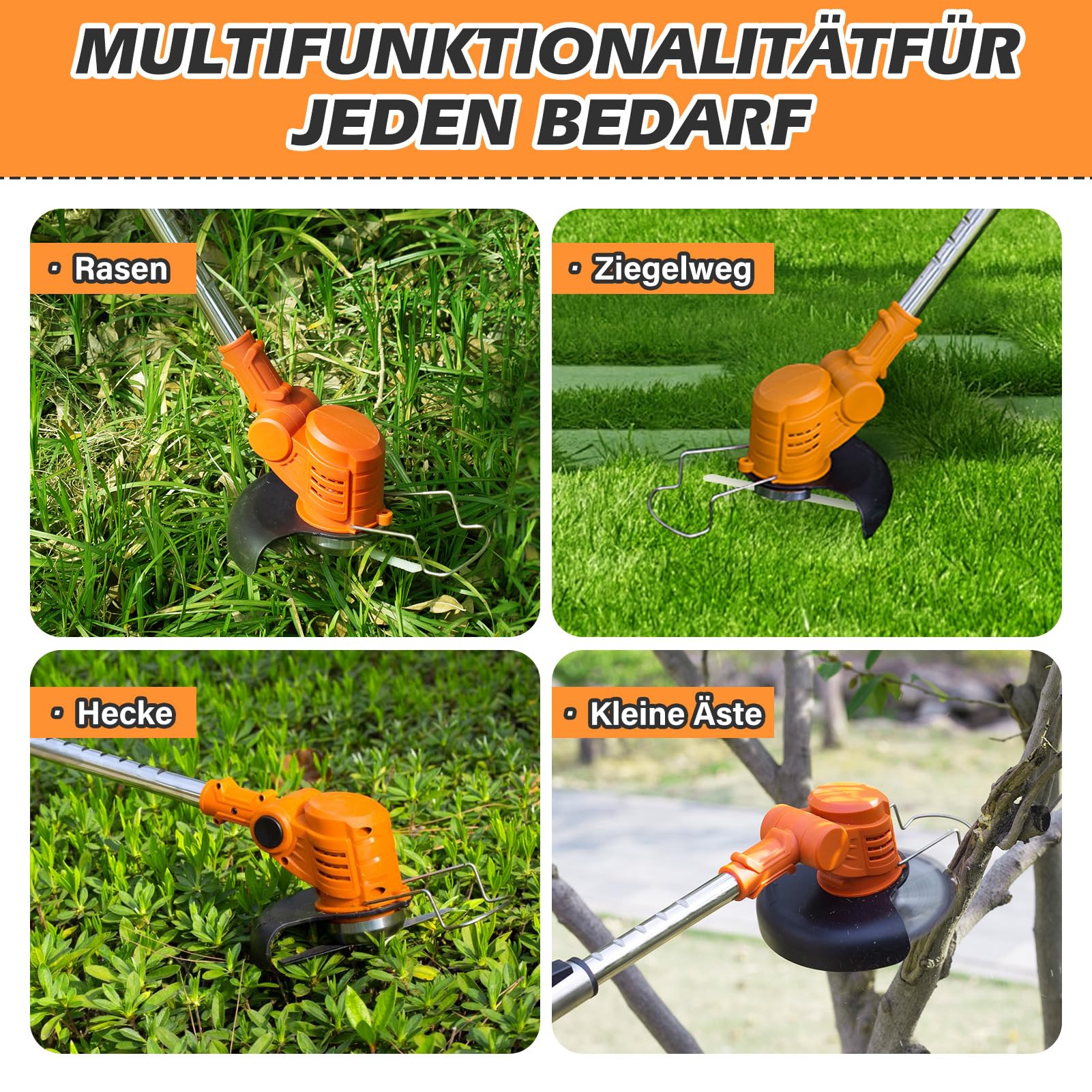 Desbrozadora Batería 21V, Desbrozadora Eléctrica con 2x4.0Ah Baterías y Cargador, 3 En 1 Cortabordes Bateria con Mango Retráctil para Césped, Arbustos y Maleza