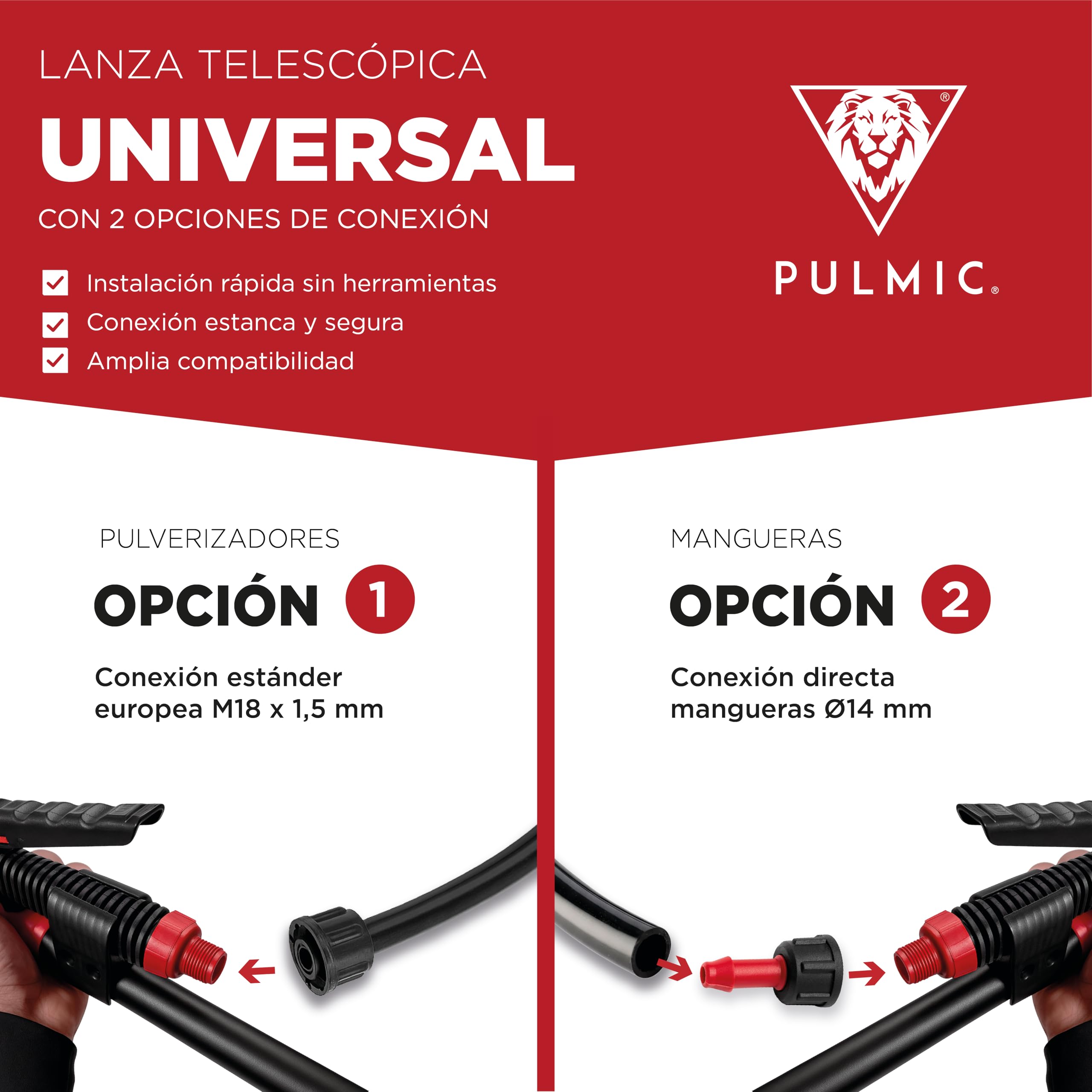 PULMIC Lanza Telescópica Pulverizador 5 Metros. Ergonómica. Extensible. Profesional. Ajustable hasta 5m. Aplicaciones en Altura. Ultra Ligera. Compatible con cualquier sulfatadora para fumigar.